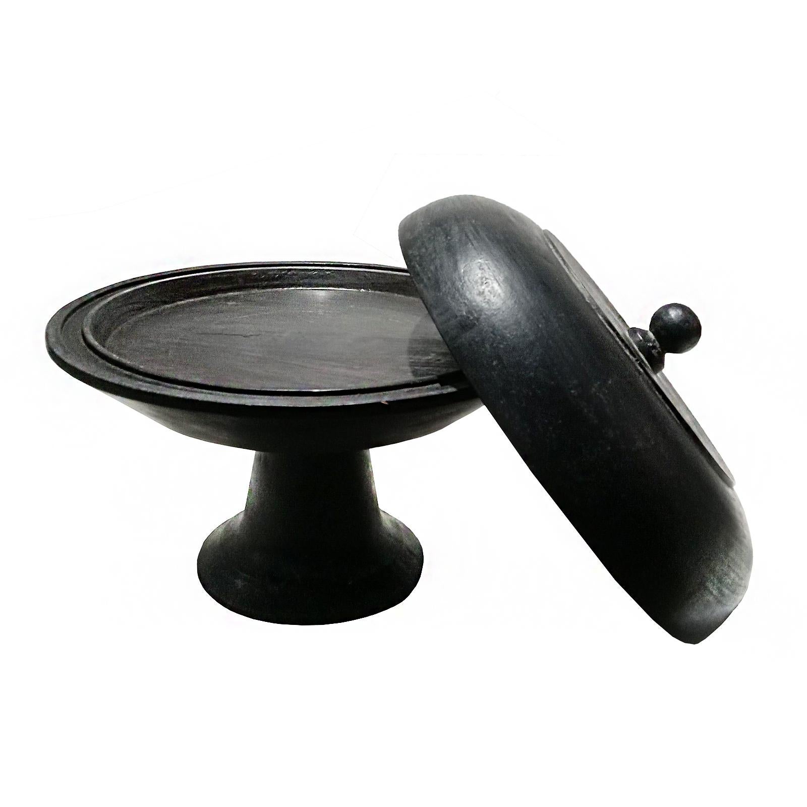 Hand-Carved Covered Pedestal Serving Tray