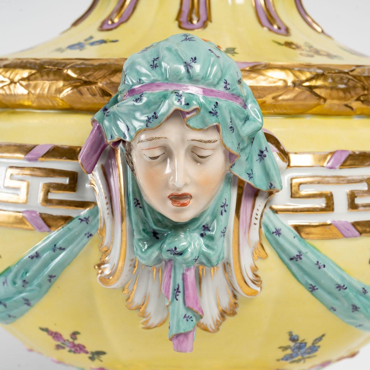 European Covered Pot in Berlin Porcelain, KPM Manufactory, 19th Century. For Sale