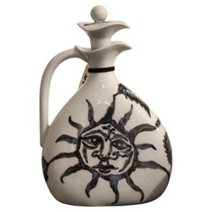 Vaso coperto in porcellana smaltata con un sole, Francia, circa 1960