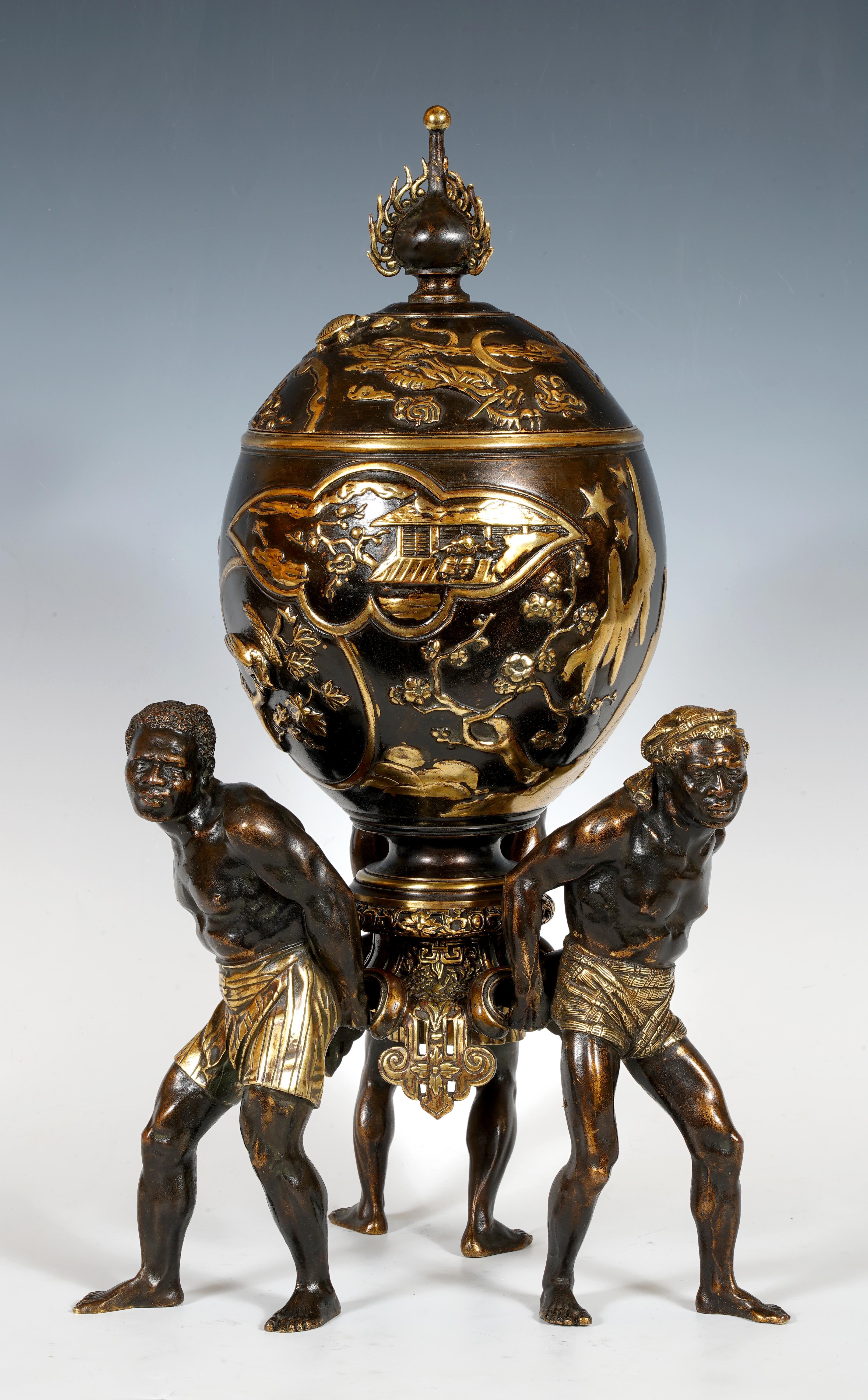 Gilt Covered Vase with Atlantes, attr. to A. Giroux, France, circa 1880 For Sale