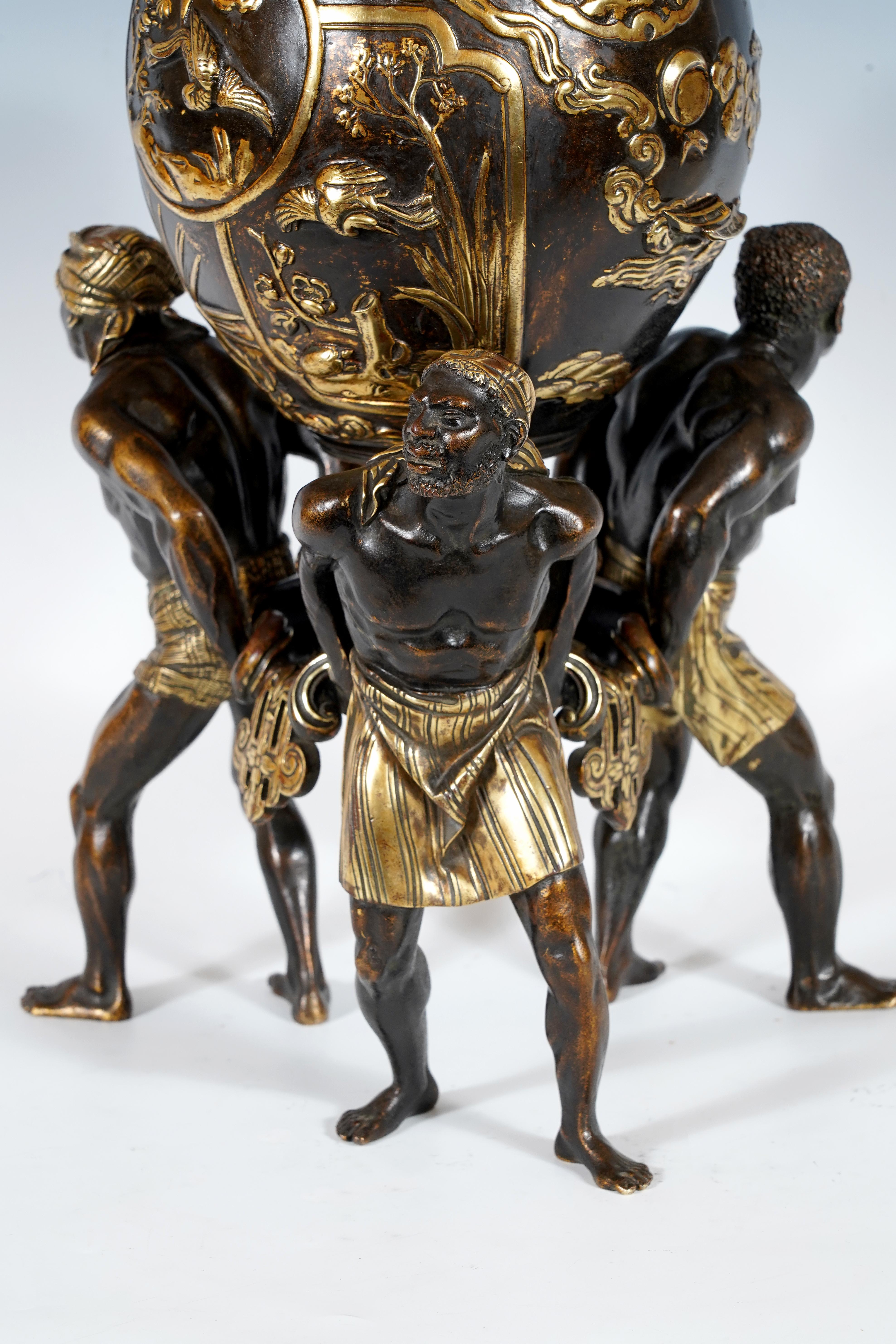 Bronze Covered Vase with Atlantes, attr. to A. Giroux, France, circa 1880 For Sale