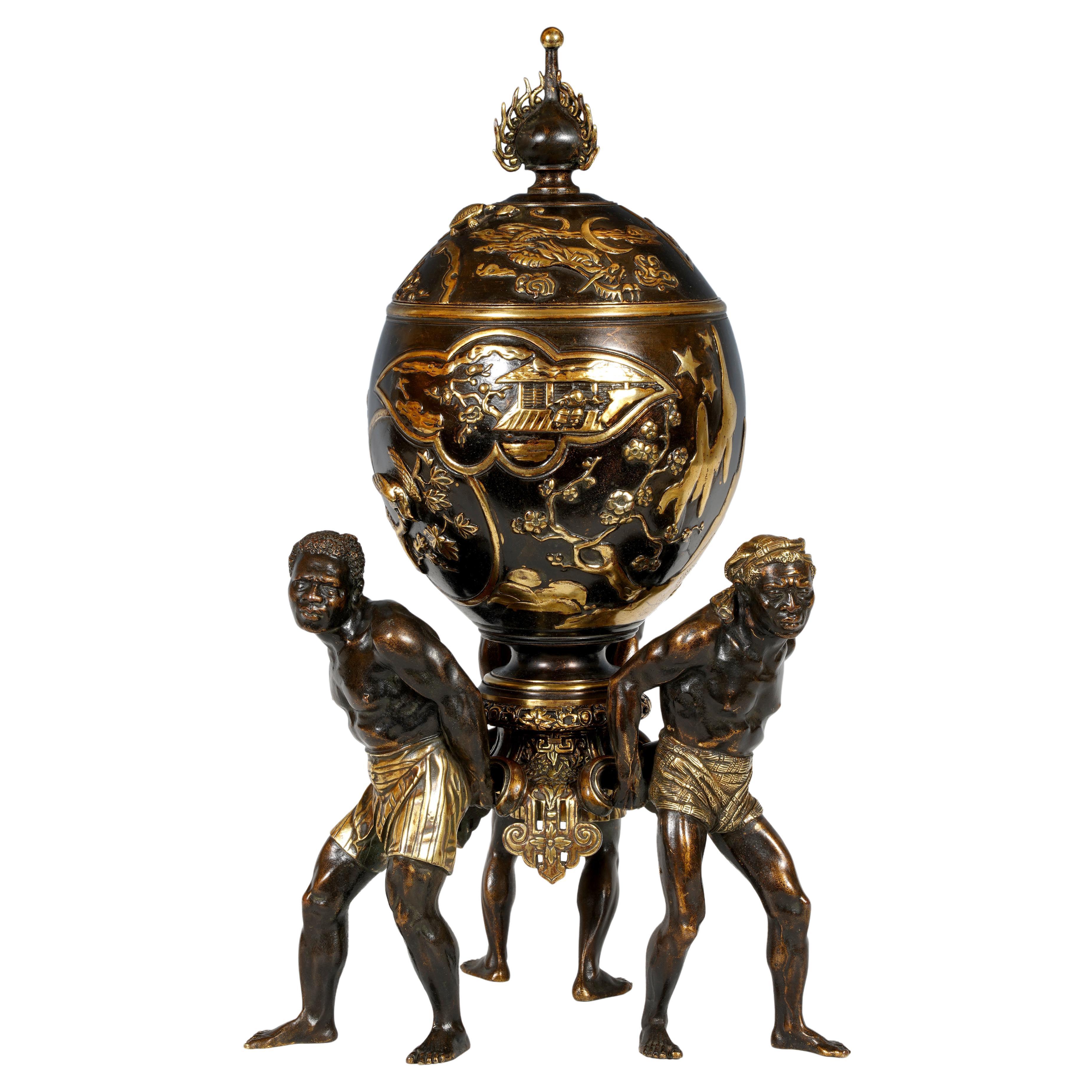 Covered Vase with Atlantes, attr. to A. Giroux, France, circa 1880 For Sale