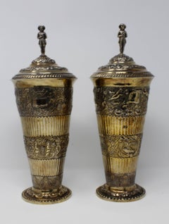 Covered Vases with Removable Lids, Gilt Silver, German in 17th Century Style