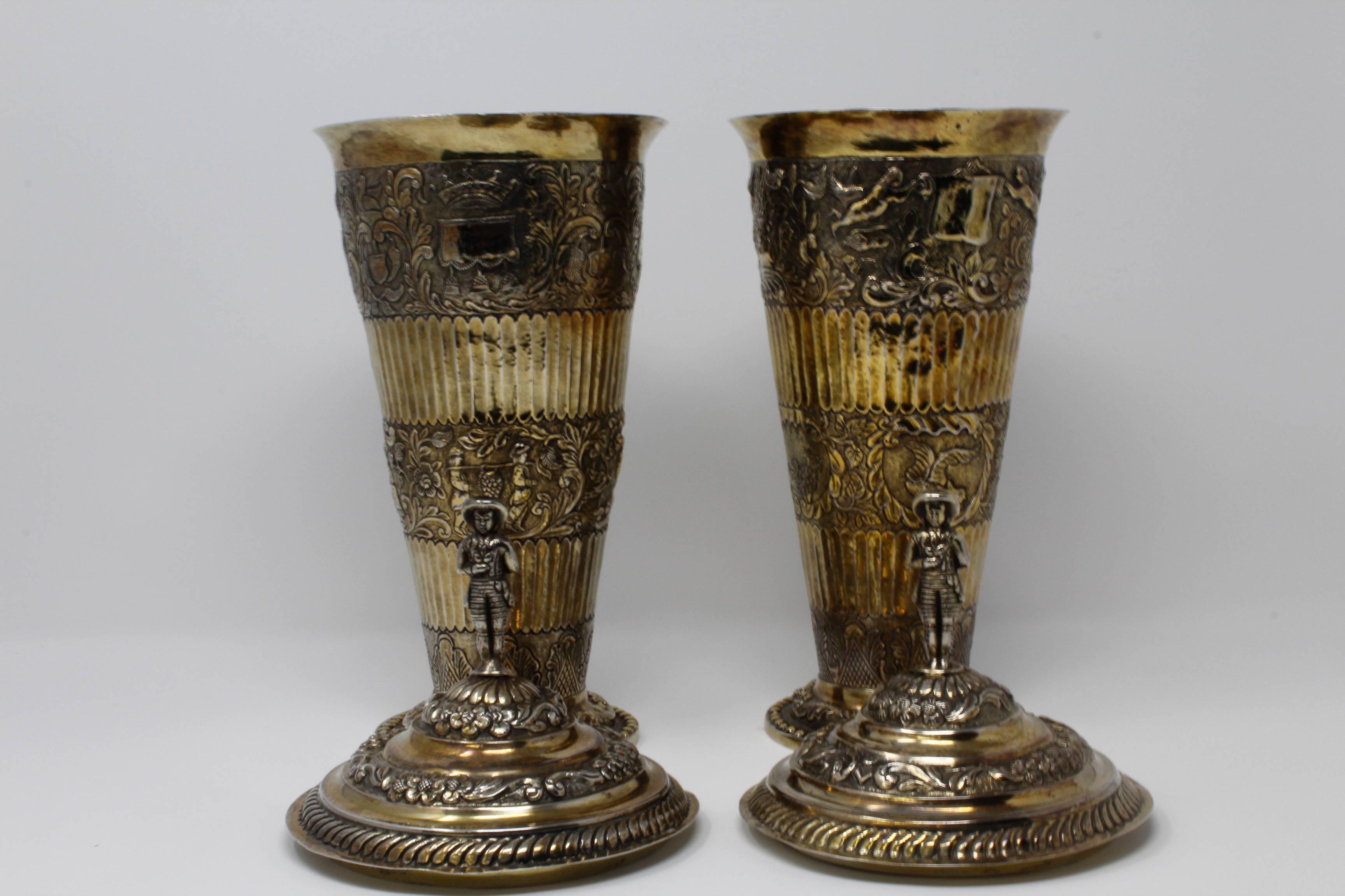 Revival Covered Vases with Removable Lids, Gilt Silver, German in 17th Century Style For Sale