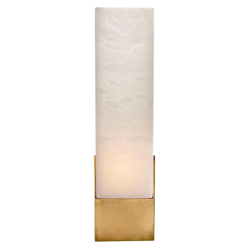 Covet Tall Box Bath Sconce in Brass with Alabaster Shade by Kelly Wearstler