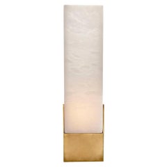 Covet Tall Box Bath Sconce in Brass with Alabaster Shade by Kelly Wearstler