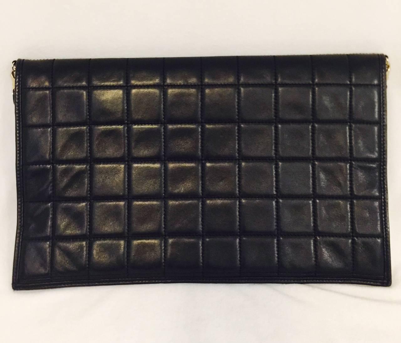 Black Coveted Chanel Box Quilted Fold Down Envelope Clutch Bag w/Multiple Chains For Sale