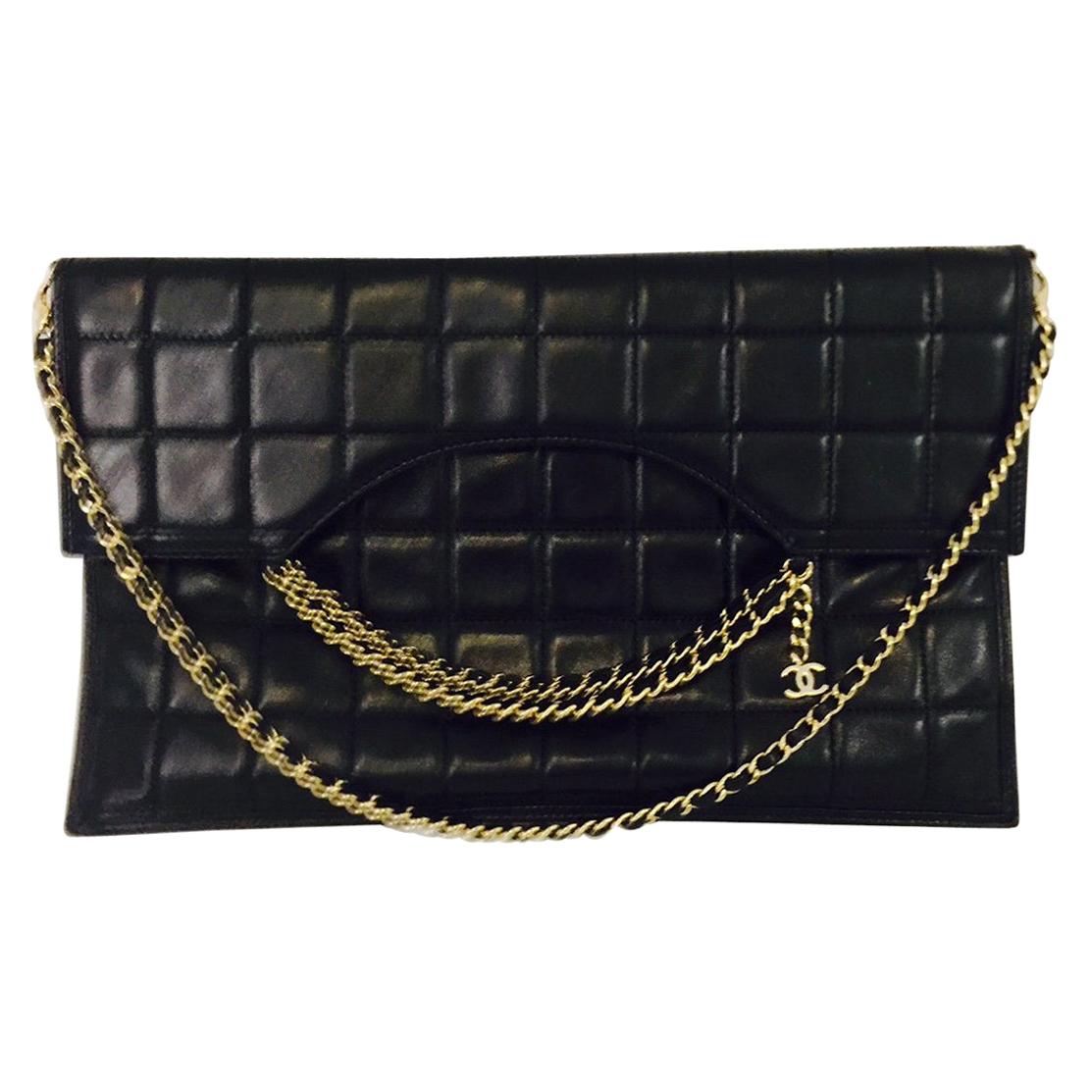 Coveted Chanel Box Quilted Fold Down Envelope Clutch Bag w/Multiple Chains For Sale