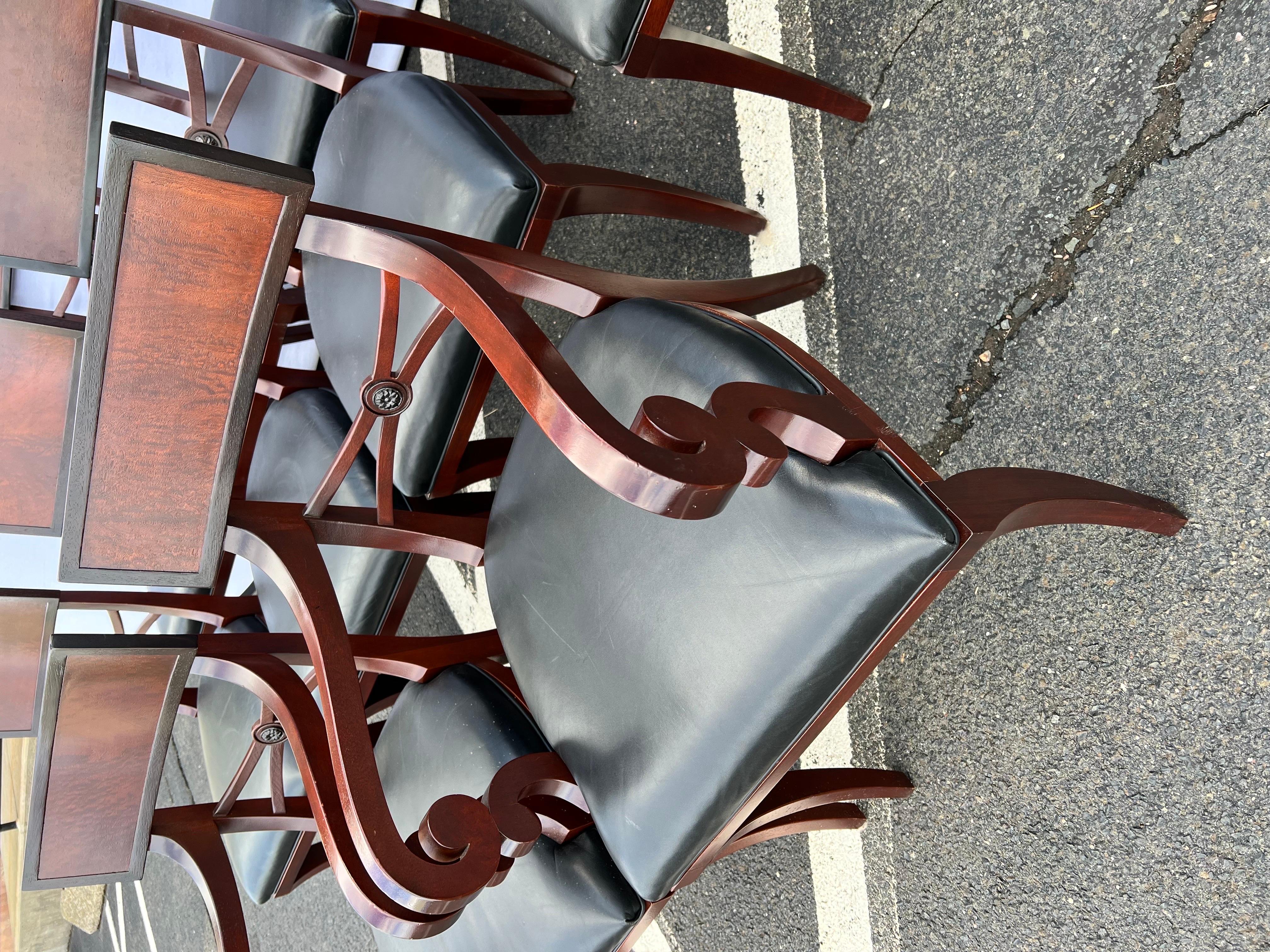 Coveted Set of Ten Klismos Dining Chairs in Black Leather by Baker Furniture In Good Condition In West Hartford, CT