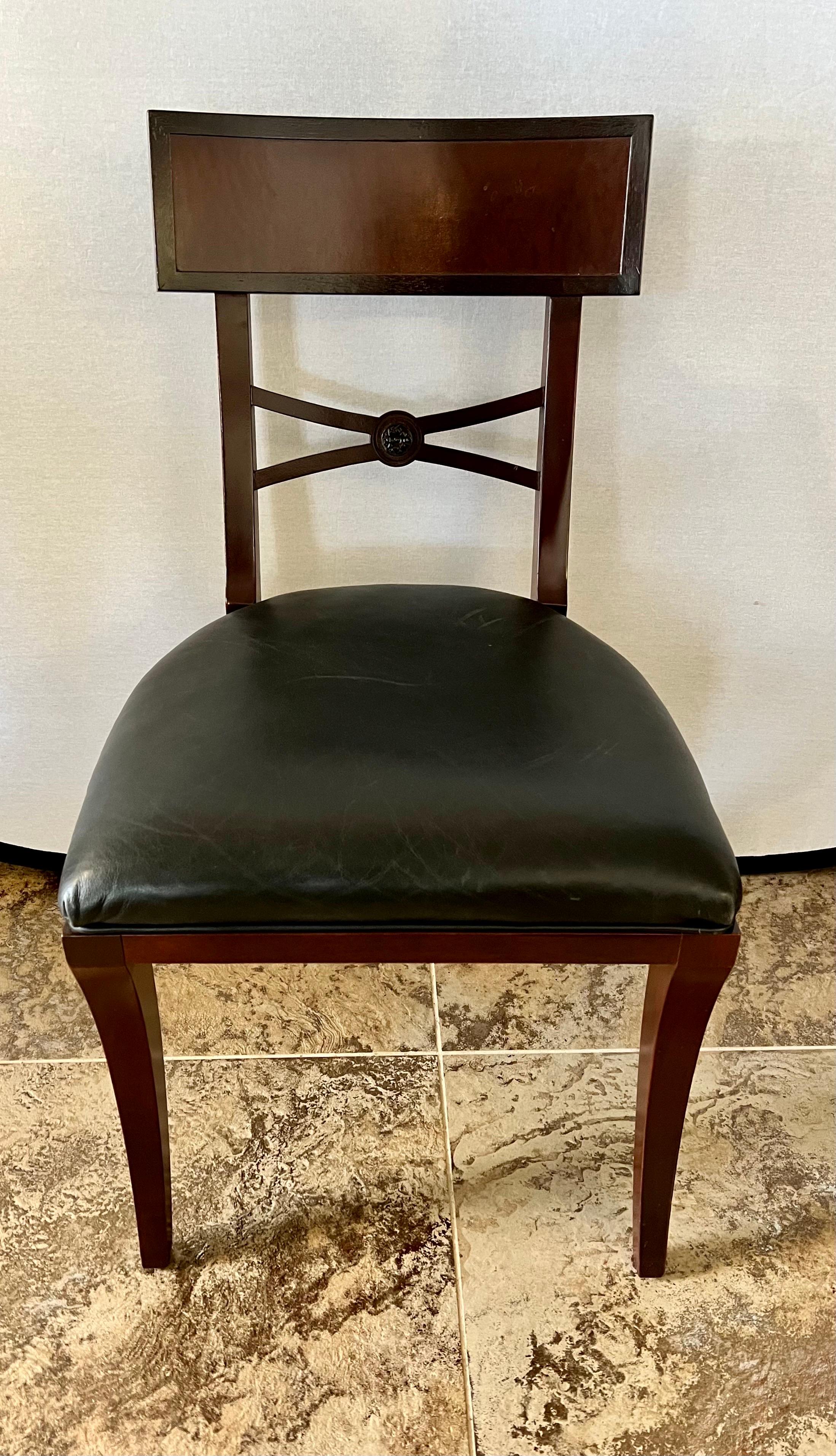 20th Century Coveted Set of Ten Klismos Dining Chairs in Black Leather by Baker Furniture