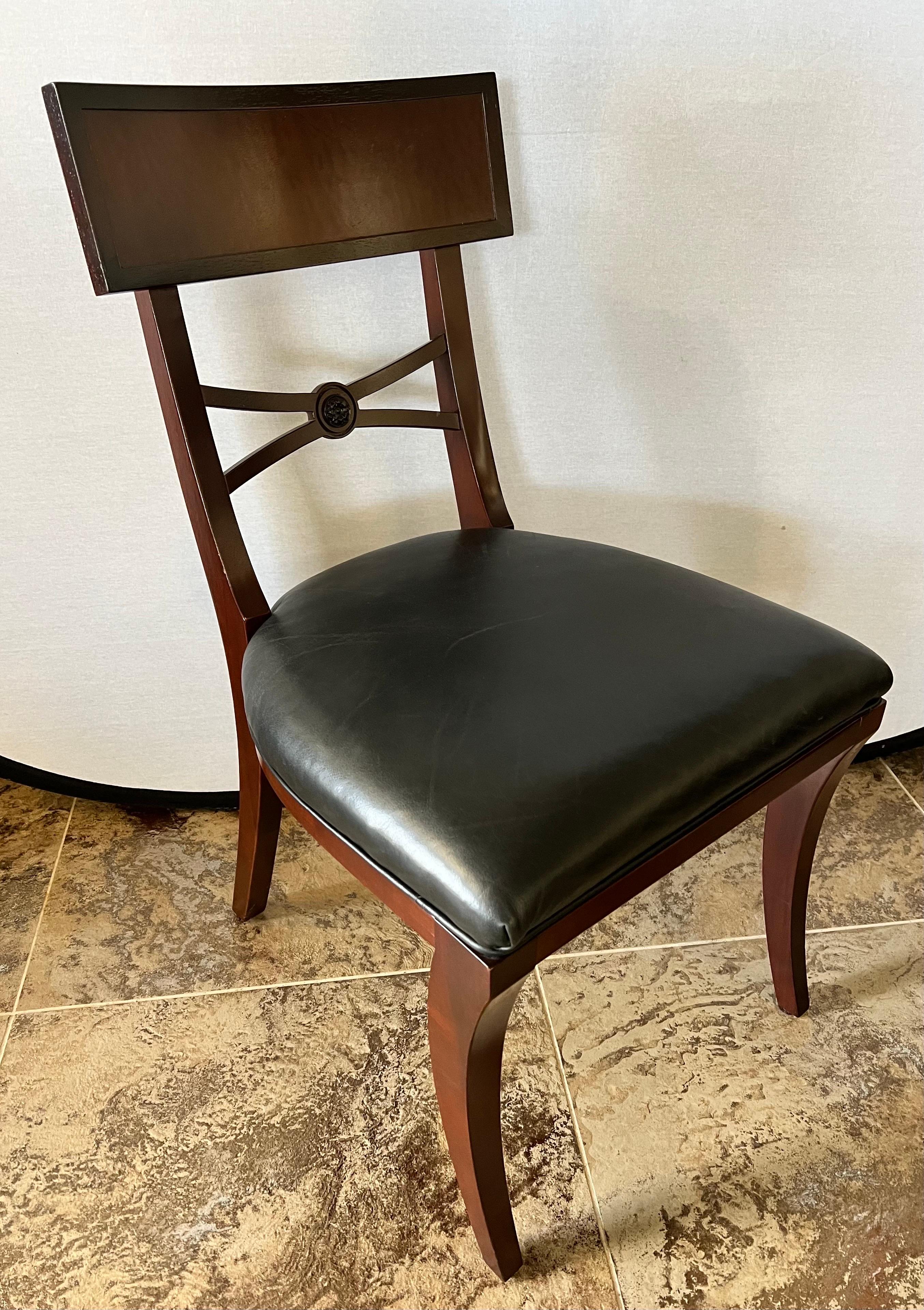Coveted Set of Ten Klismos Dining Chairs in Black Leather by Baker Furniture 4
