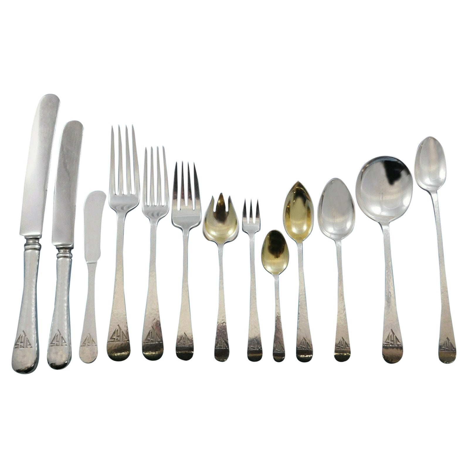 Covington Hammered by Gorham Sterling Silver Flatware Set 12 Service 165 Pcs For Sale