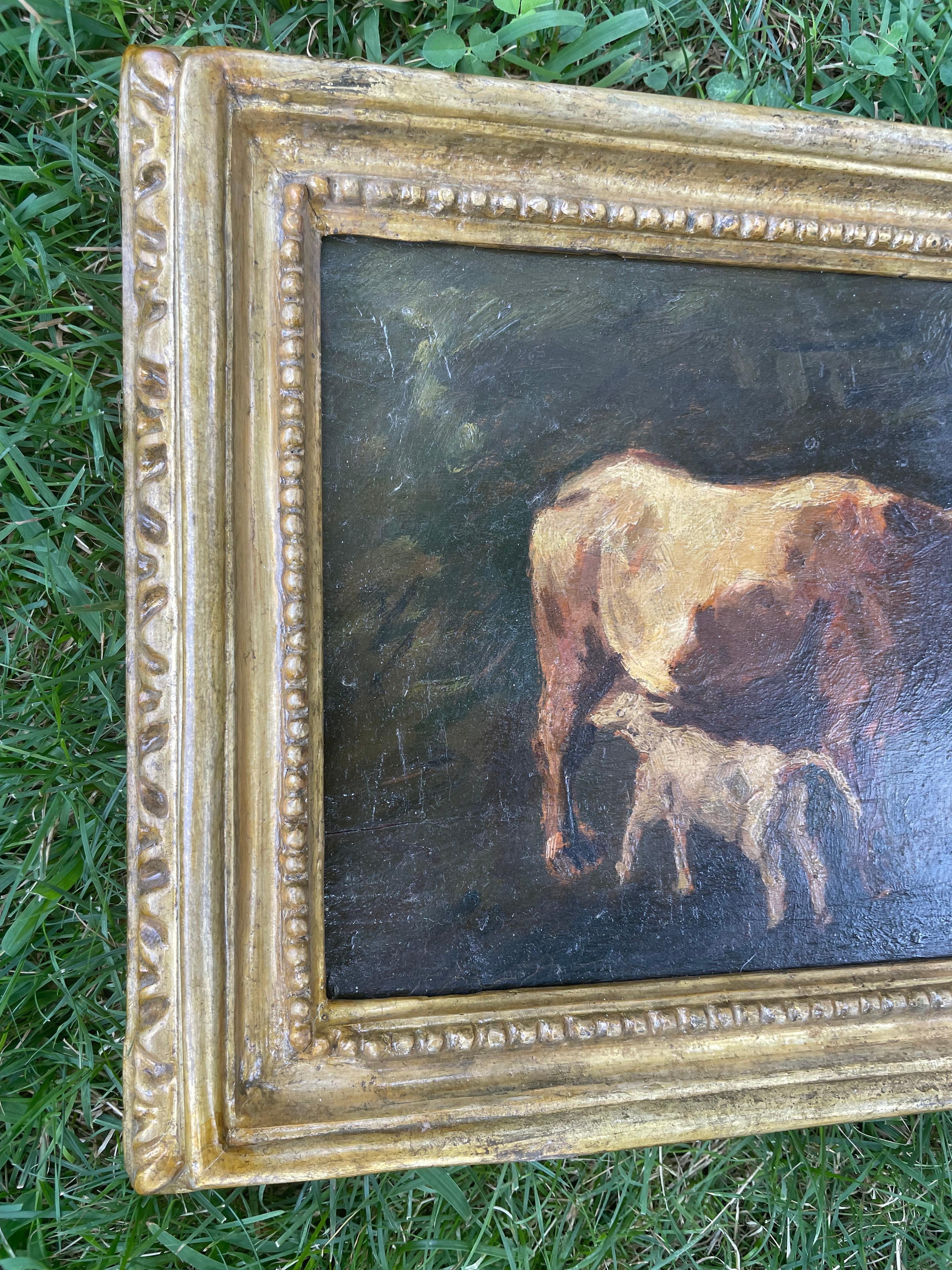 Italian Cow and Calf, Oil Painting, 19th Century  For Sale