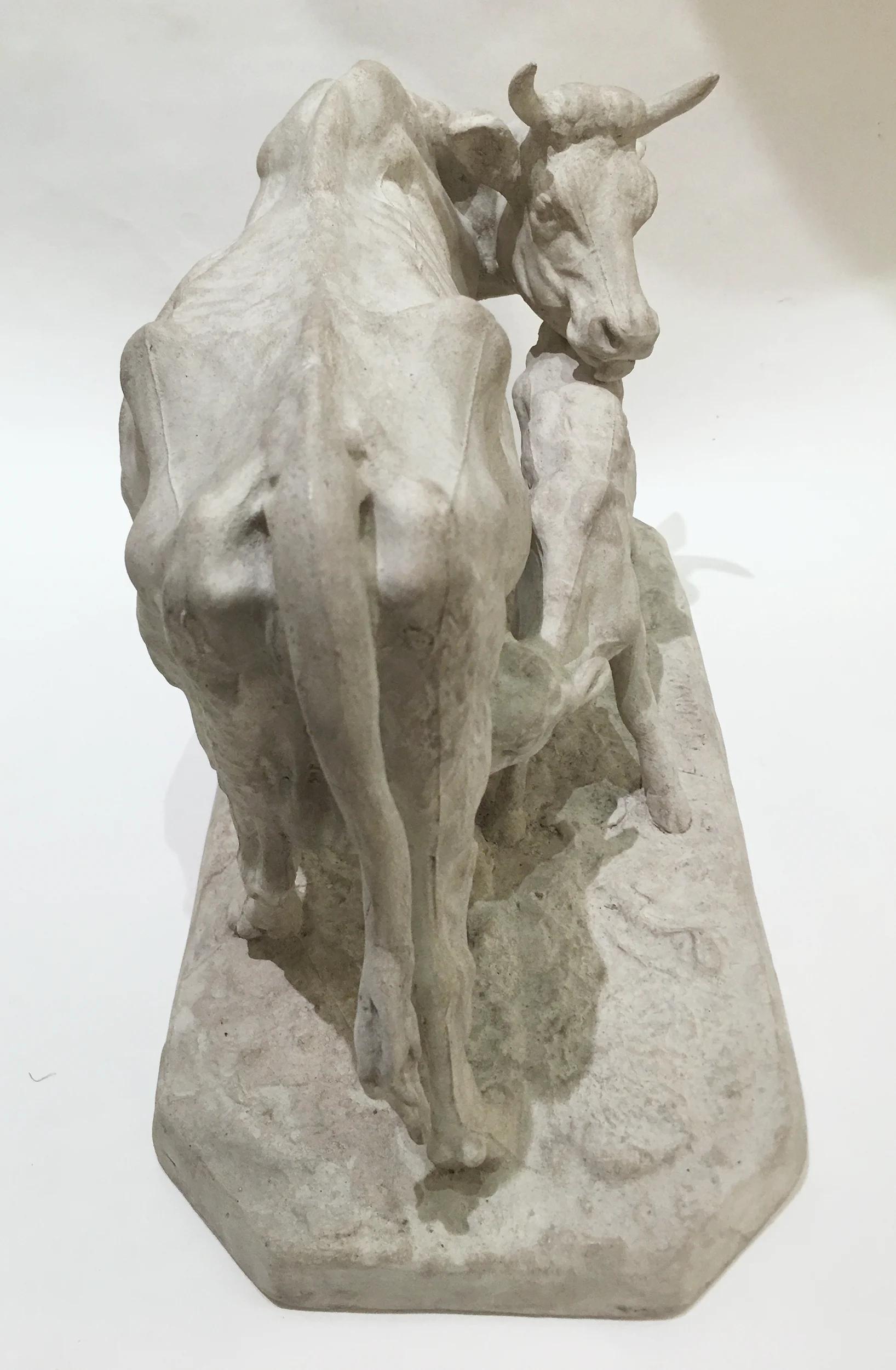 Intonaco Mucca e vitello, gesso da studio, di Pierre Jules Mêne, Francia, circa 1850 in vendita