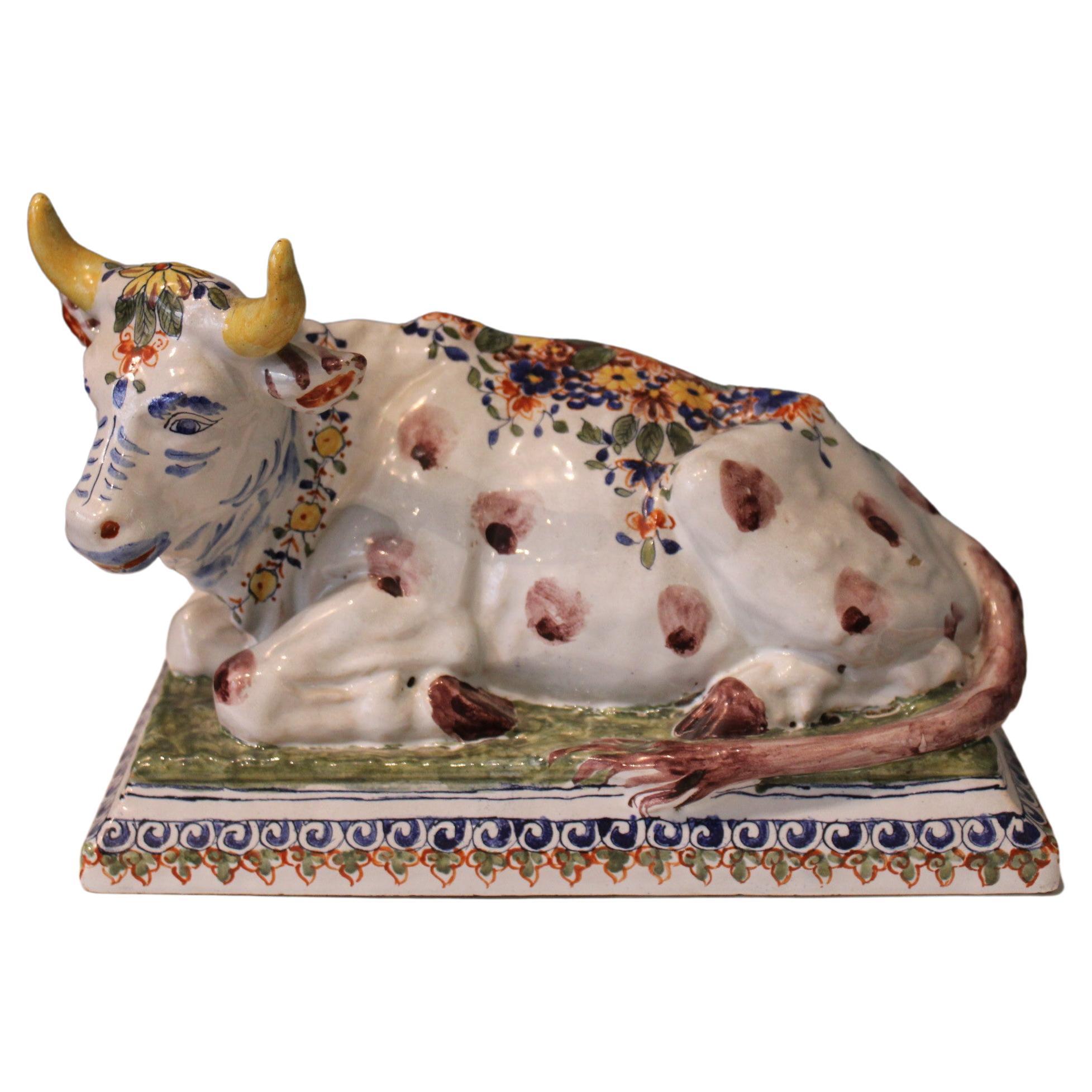 Cow attributed to Delft earthenware, 18th century For Sale