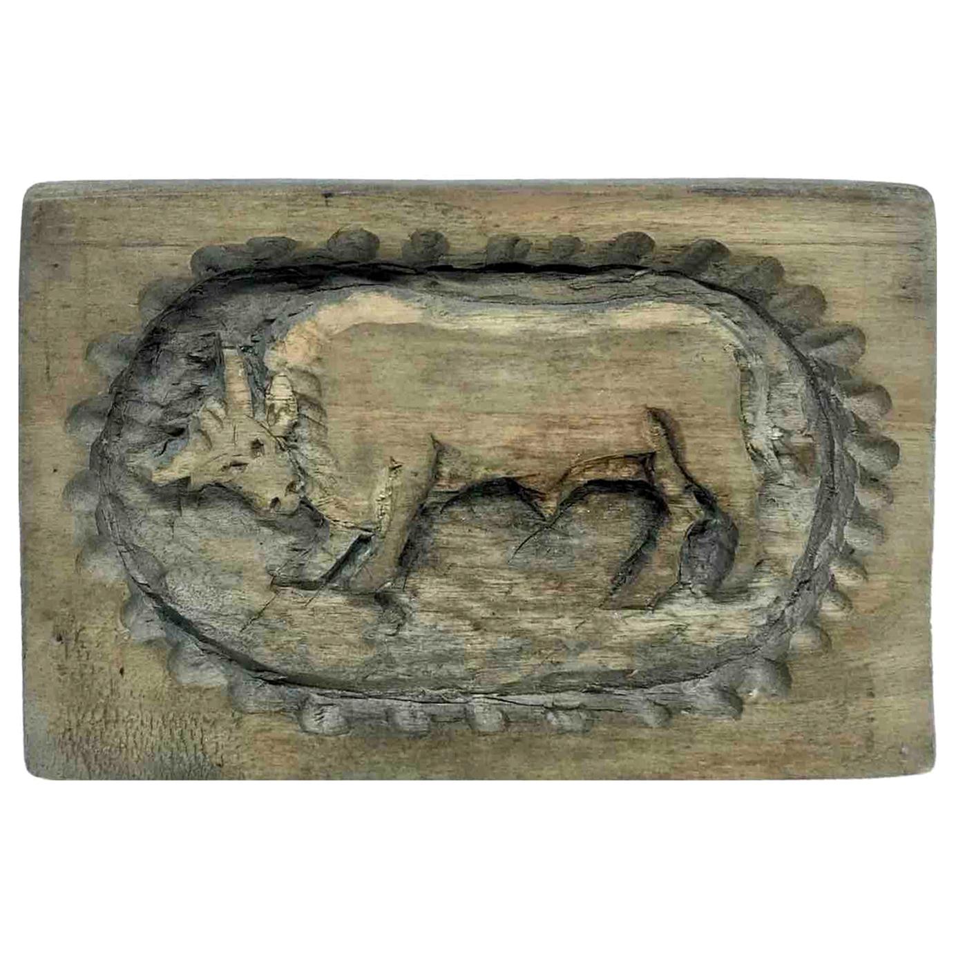 Cow Bull Folk Art Speculaas Springerle Cookie or Butter Mold Antique, German