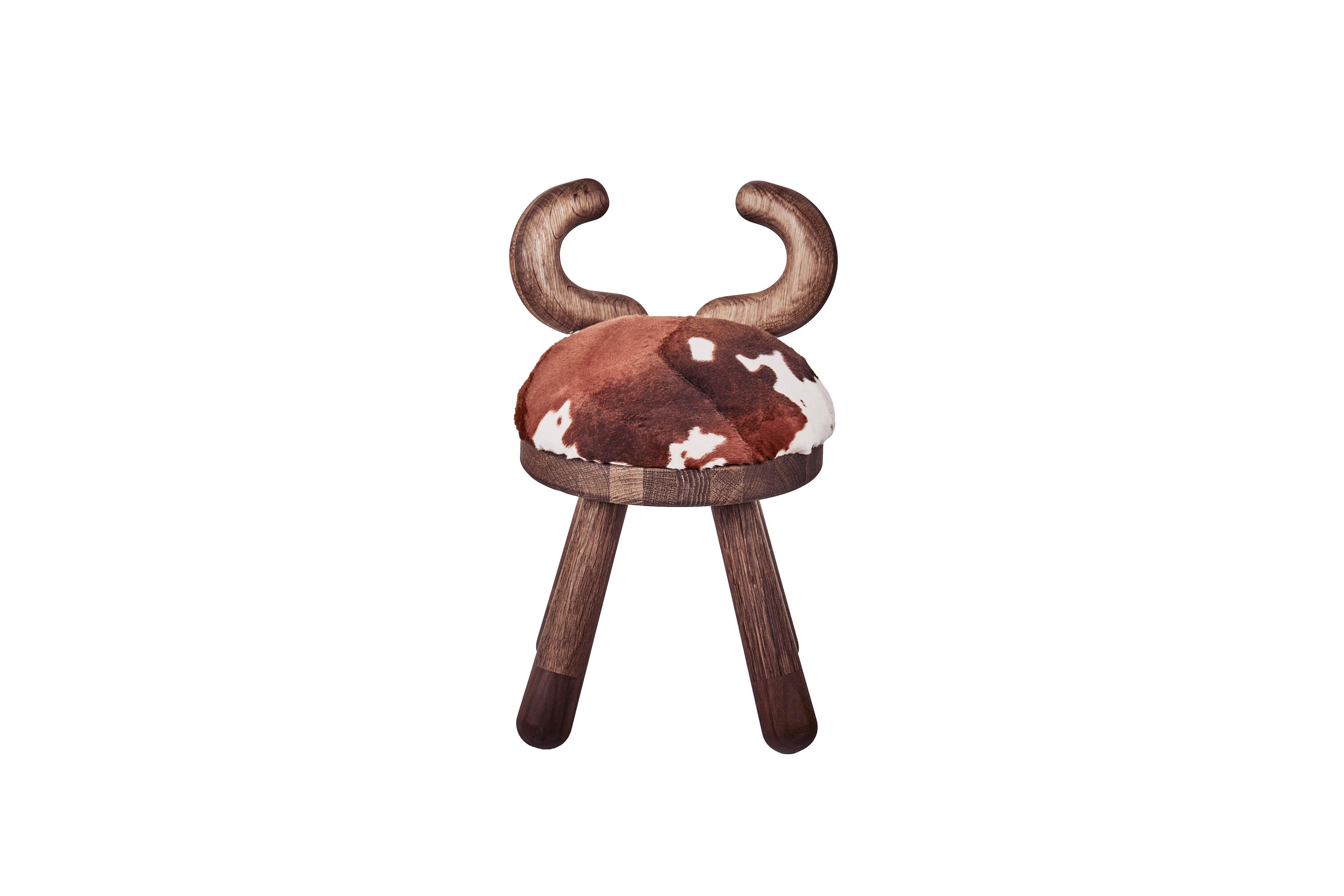 Cow Chair by Takeshi Sawada for EO in Oak & Walnut, Faux Cow Skin In New Condition For Sale In New York, NY