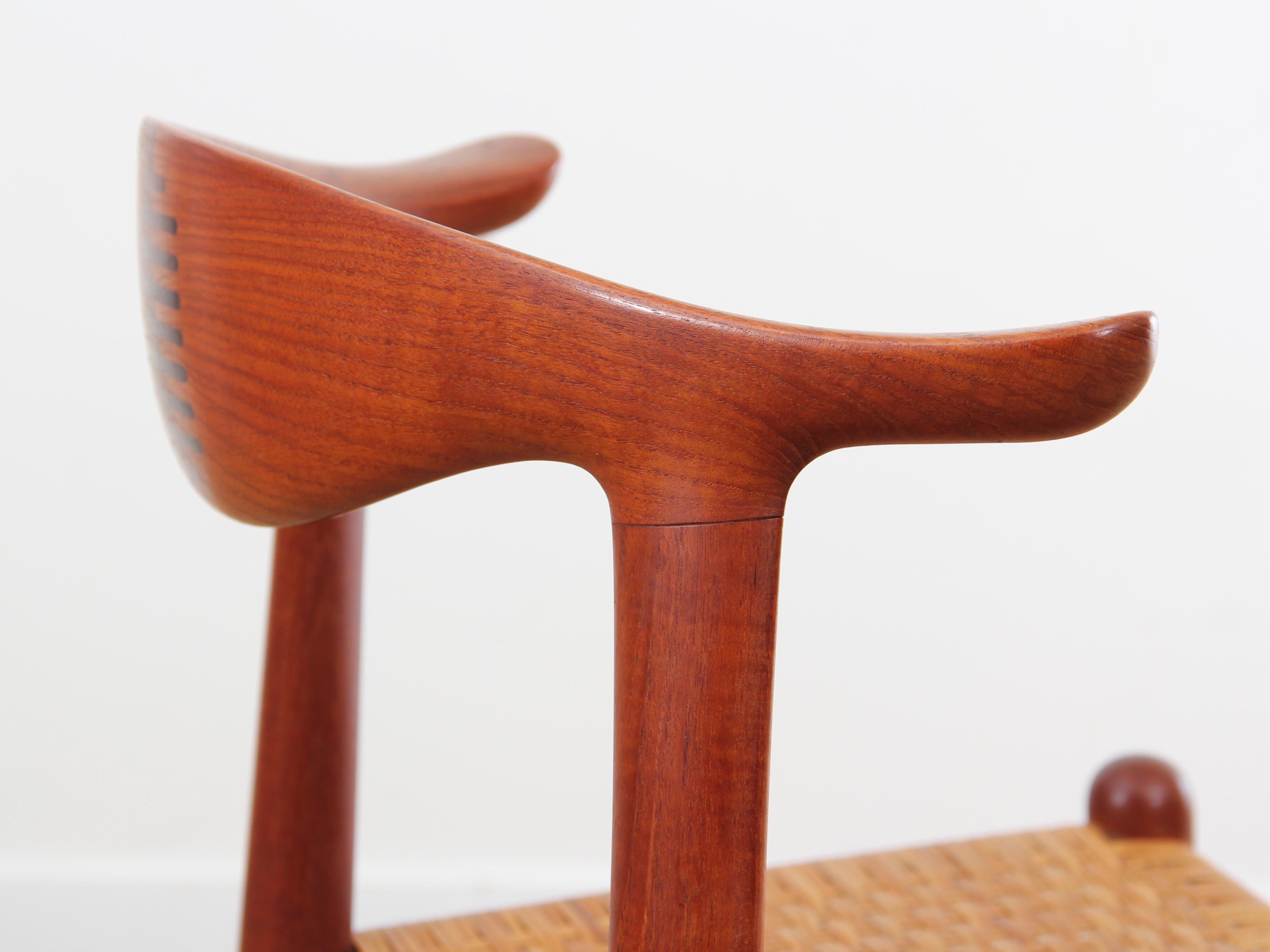 Cane Cow Horn Chair in Teak by Hans Wegner for Johannes Hansen For Sale