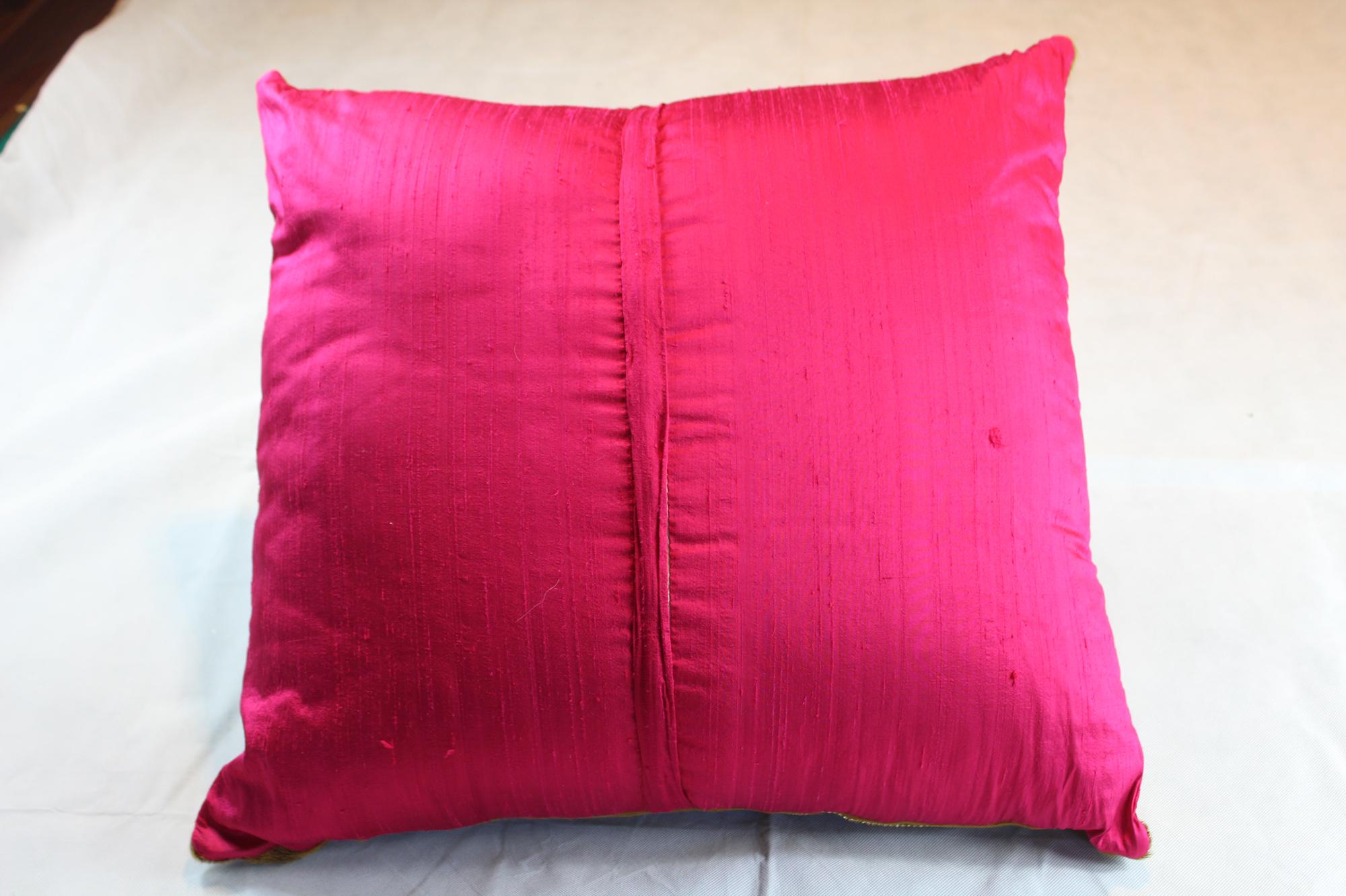 Cow Leather Pink Cushion, Hand-Painted Damask, Original Swarovski, Made in Italy 4
