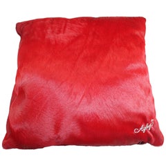 Cow Leather Red Cushion, Made in Italy