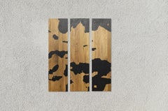 Cow Patterned Trio Oak Wall Piece by Daniel Elkayam