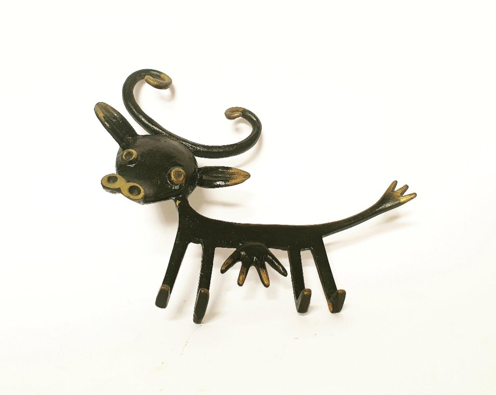 Austrian Cow Sculpture Brass Key Hanger Design by Walter Bosse, Hertha Balle Austria 50s For Sale