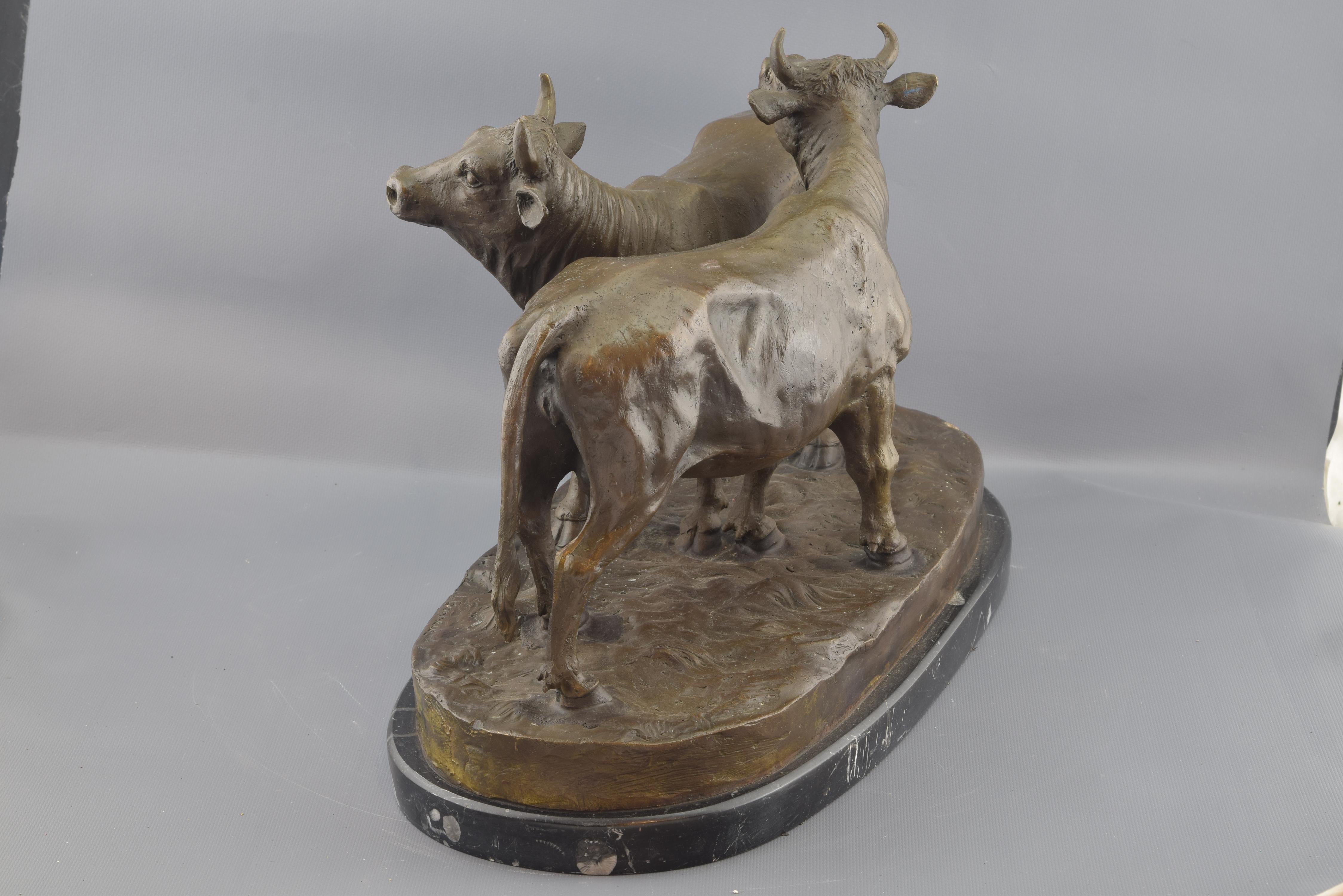 European Cow with Bull Bronze After Models from Bonheur, Isidore 1827-1901