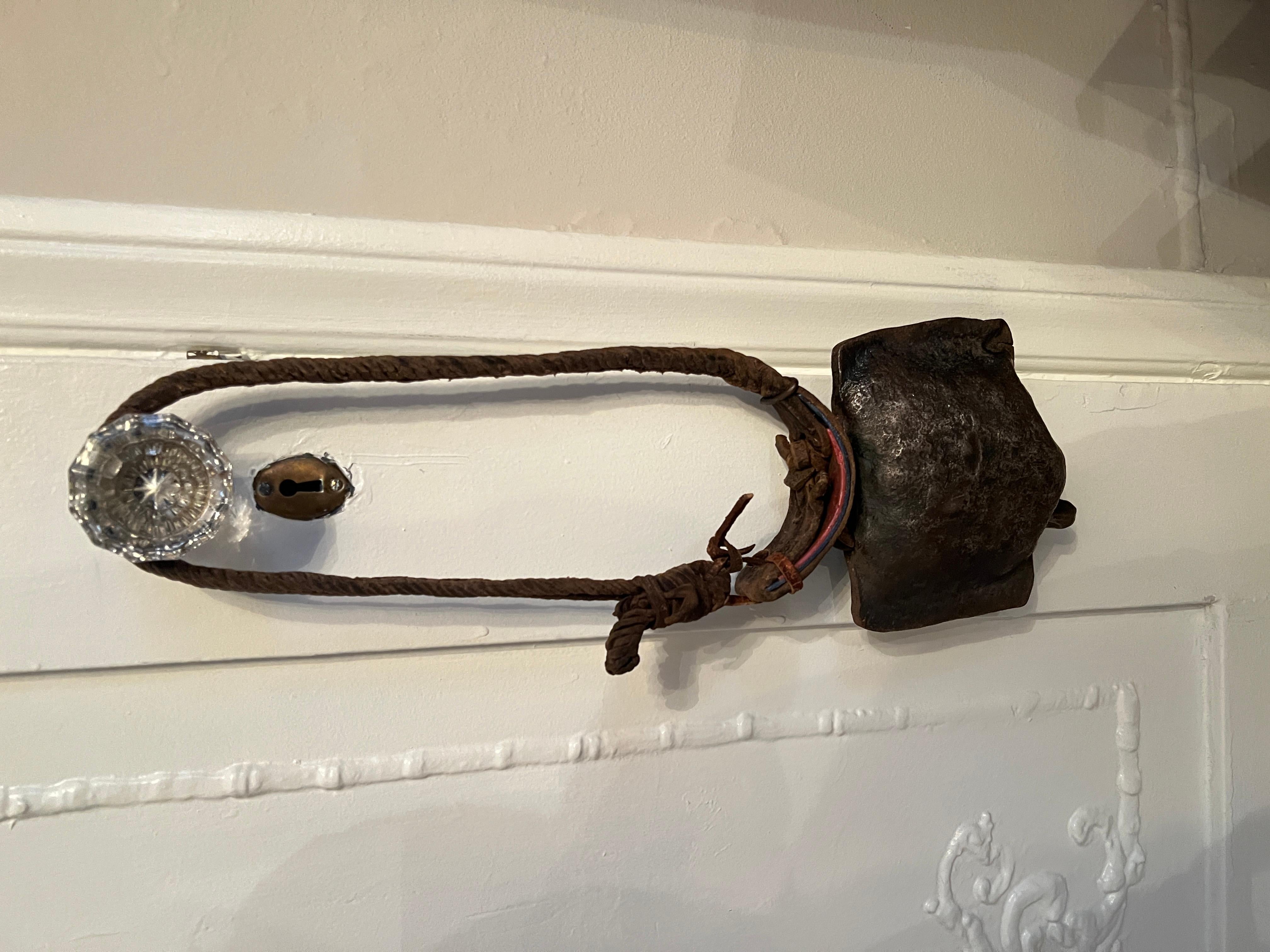 Cowbell with Hand Woven Braided Leather Collar For Sale 4