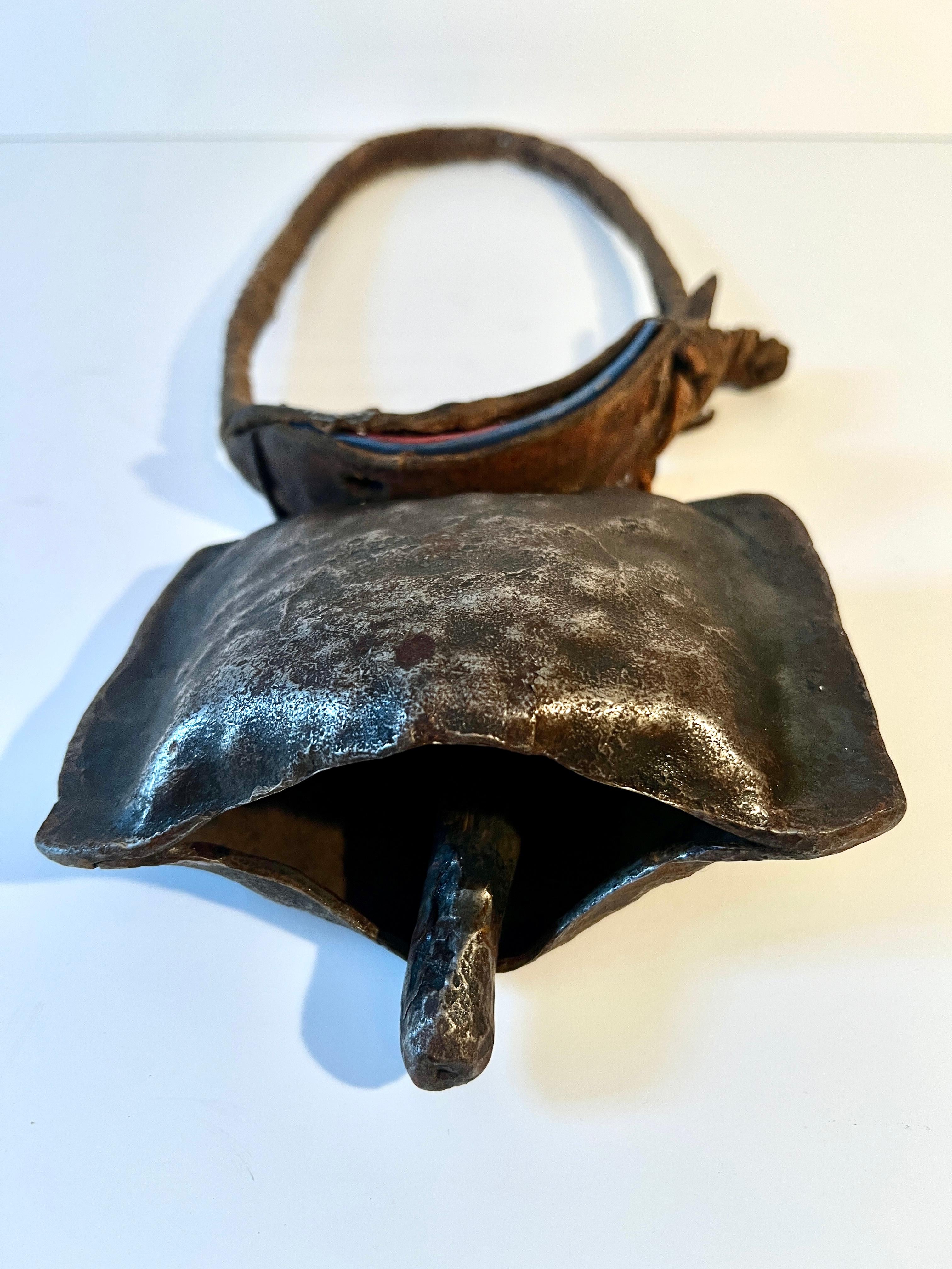 Hand-Crafted Cowbell with Hand Woven Braided Leather Collar For Sale