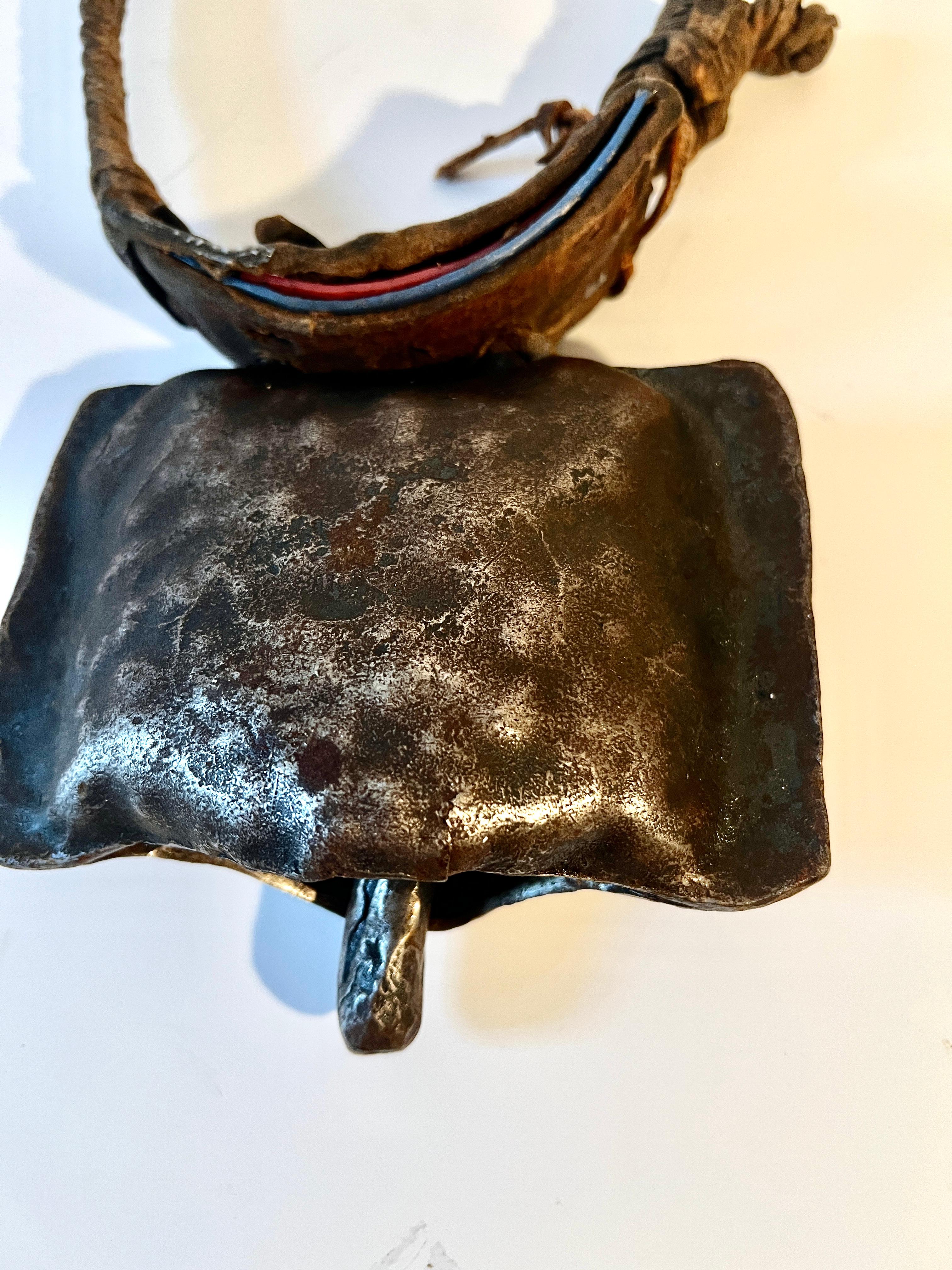 Cowbell with Hand Woven Braided Leather Collar In Good Condition For Sale In Los Angeles, CA