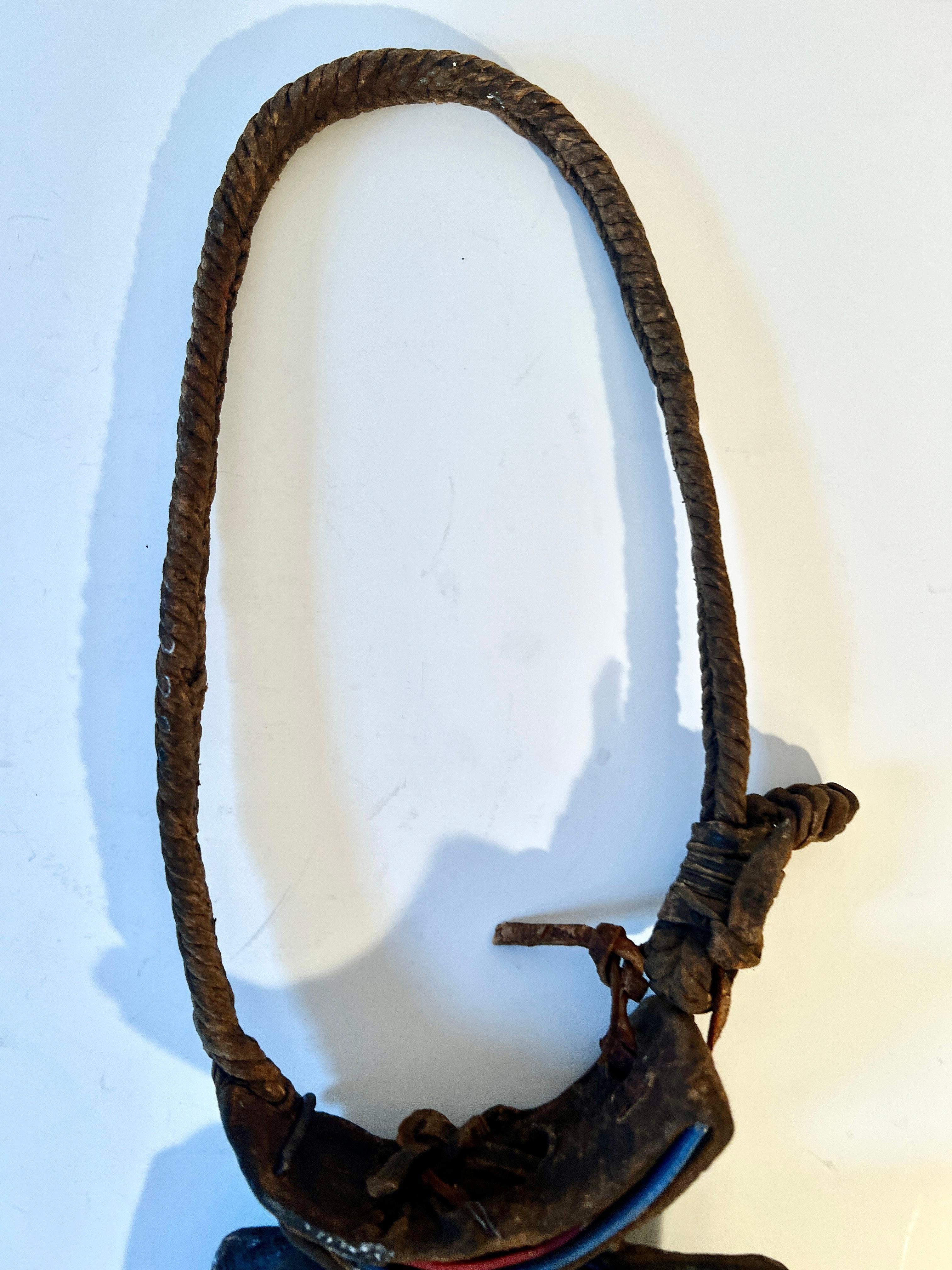 Steel Cowbell with Hand Woven Braided Leather Collar For Sale
