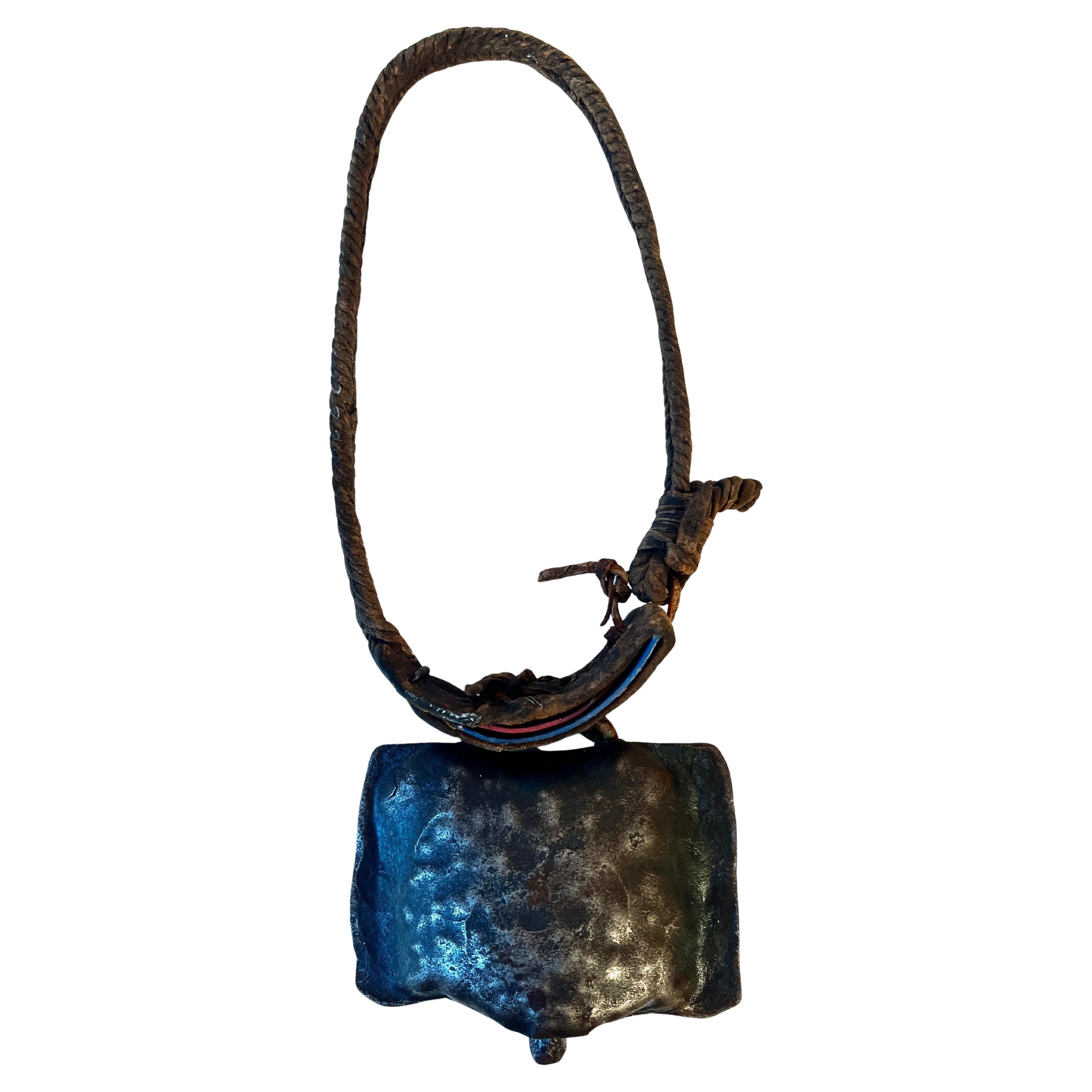 Cowbell with Hand Woven Braided Leather Collar