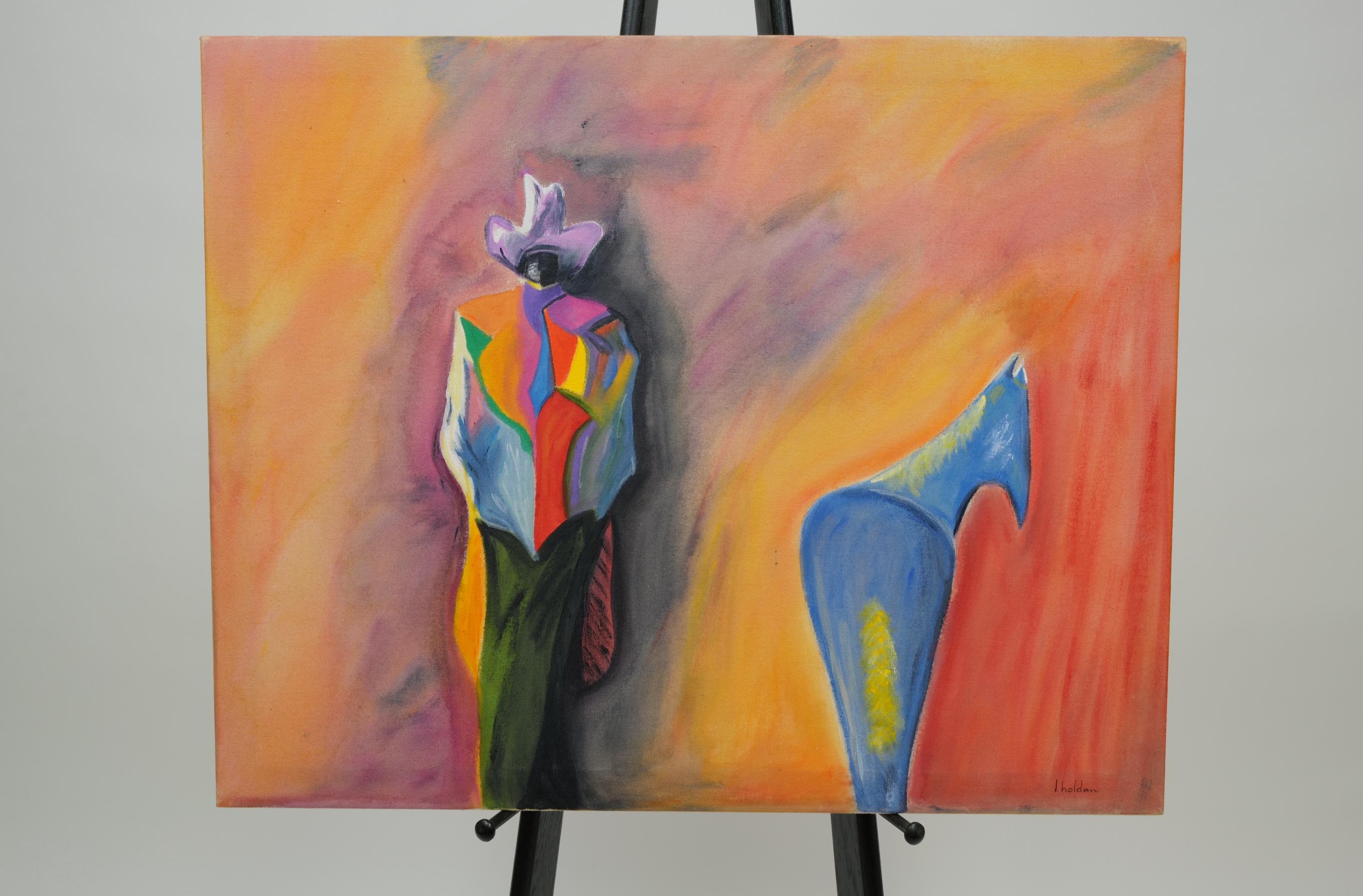 Cowboy and Horse Paint on Canvas by J. Holden For Sale 5
