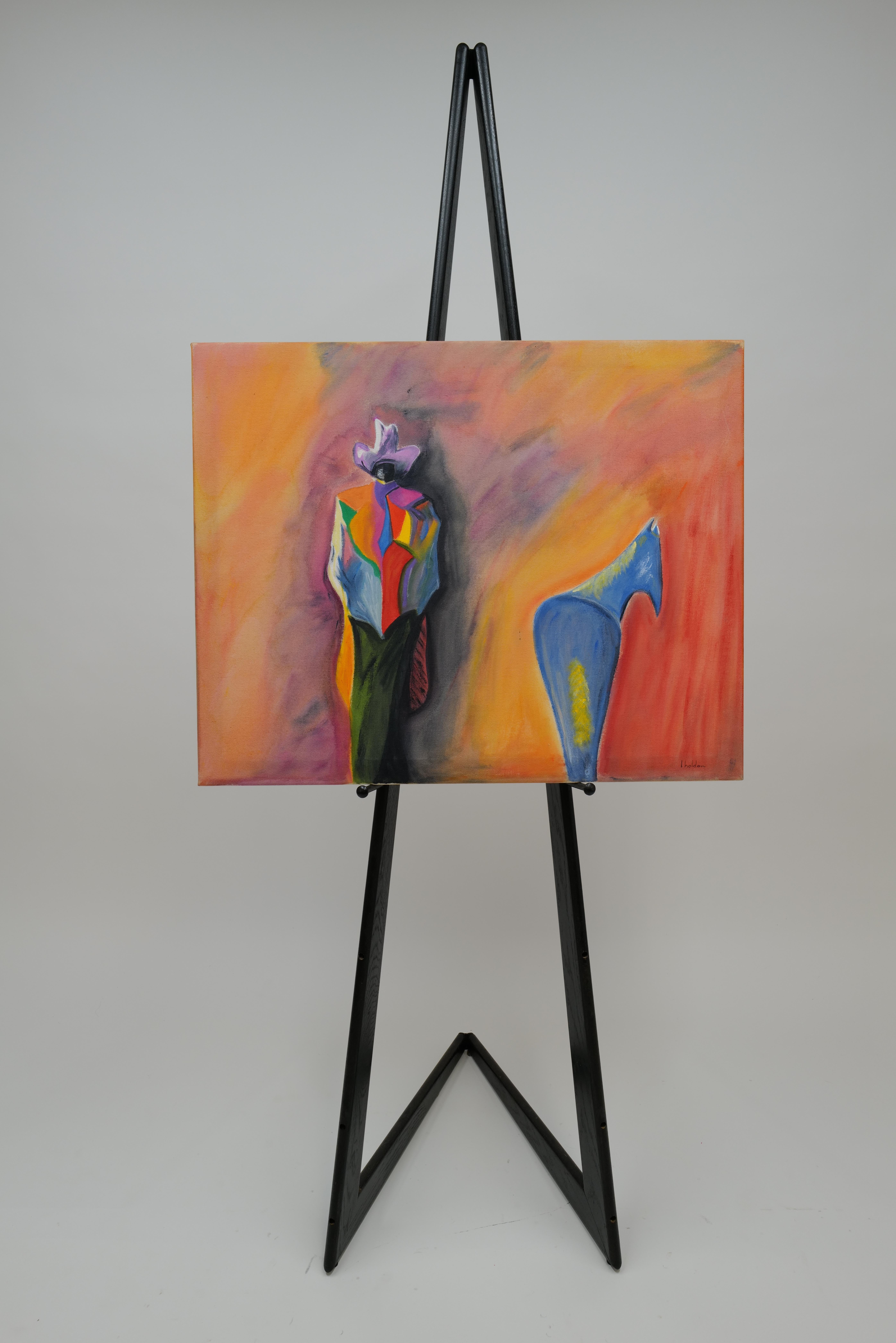 Native American Cowboy and Horse Paint on Canvas by J. Holden For Sale