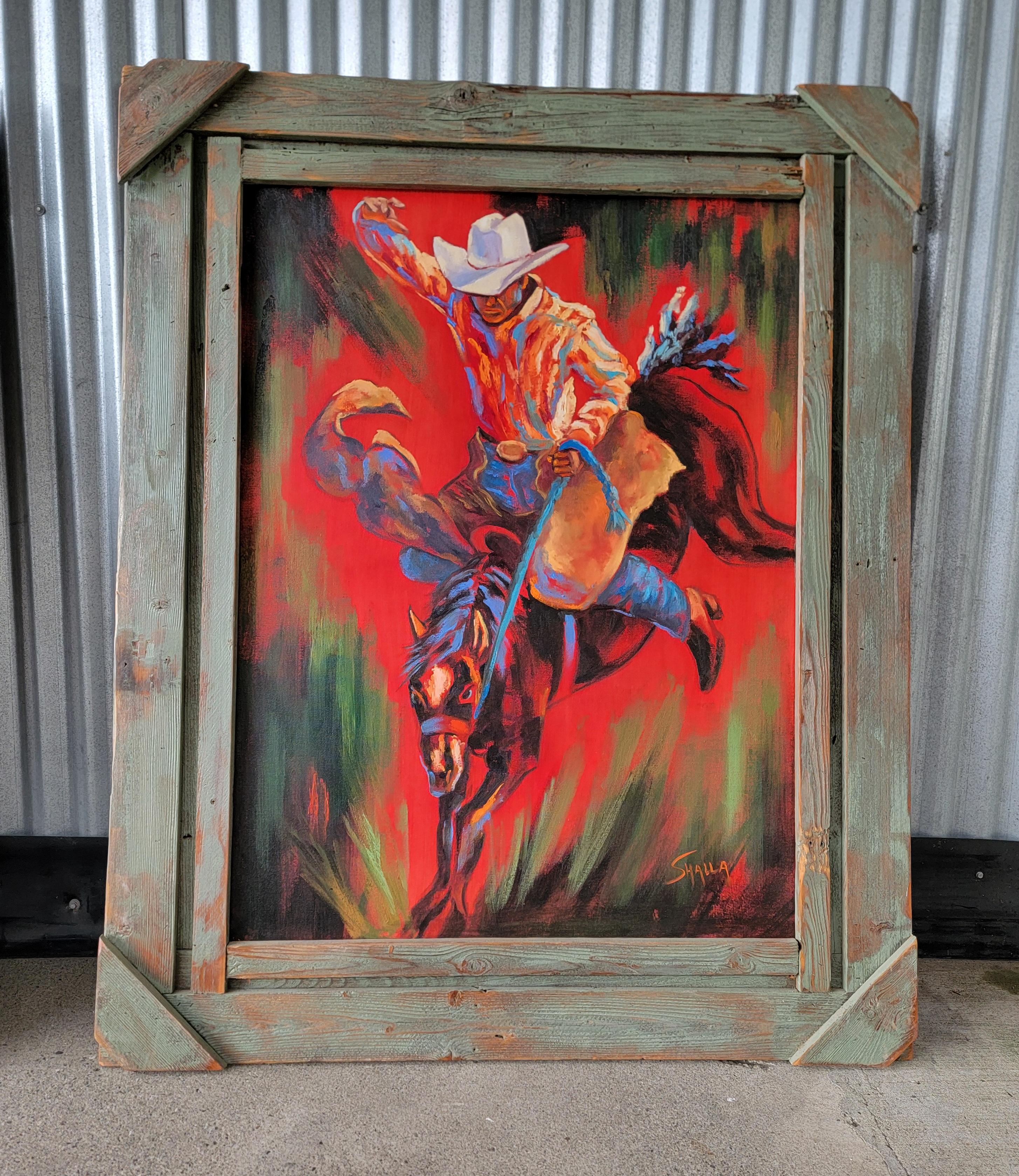 American Cowboy Bronc Riding Horse Fauvism / Expressionist Style Large Scale Paintings For Sale