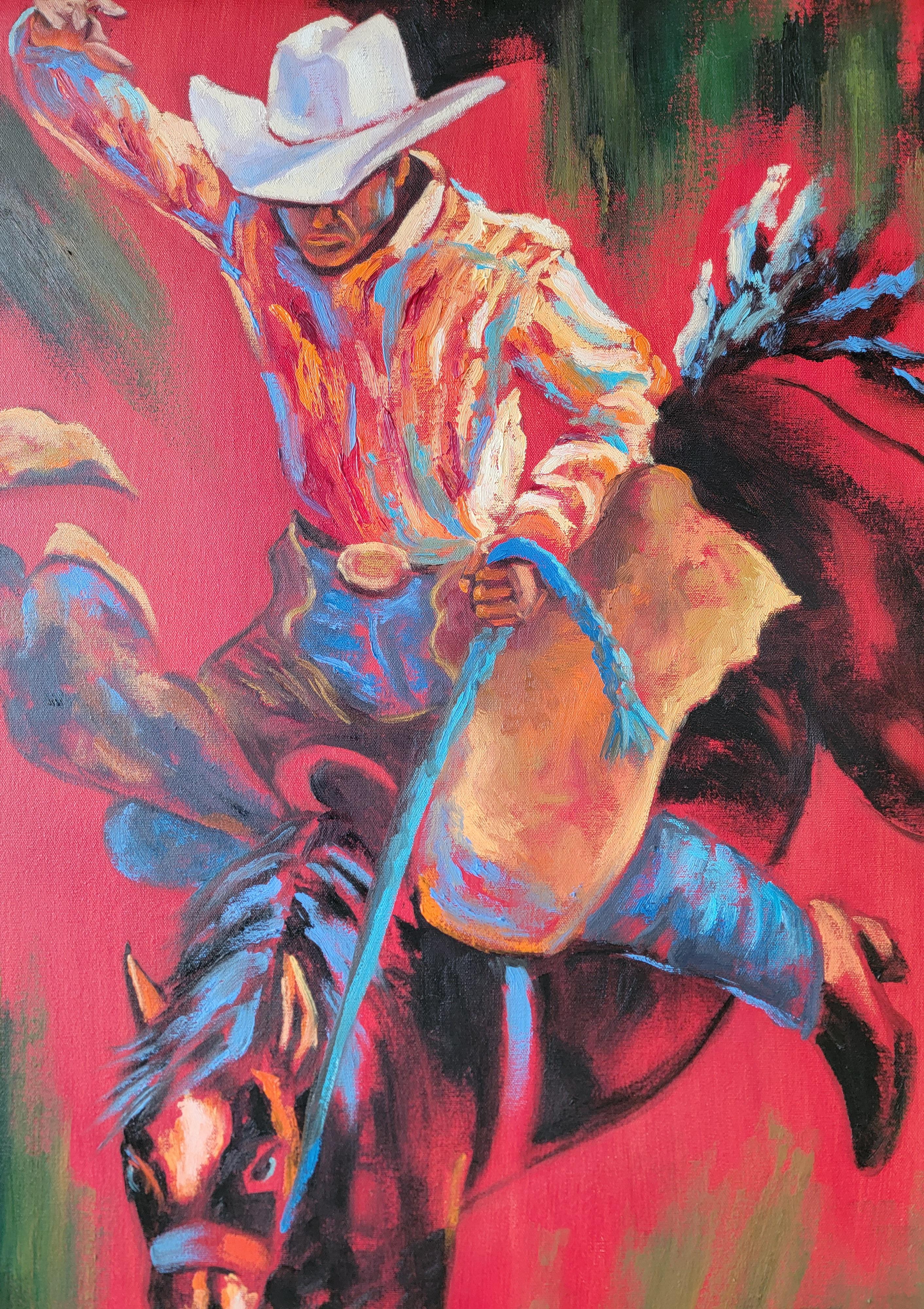 20th Century Cowboy Bronc Riding Horse Fauvism / Expressionist Style Large Scale Paintings For Sale