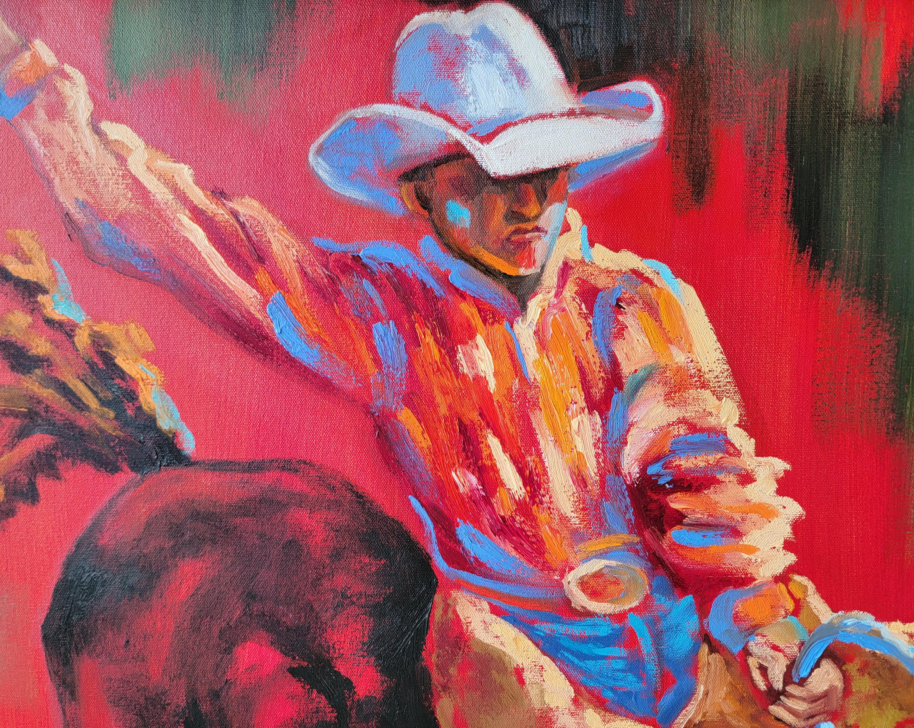 Canvas Cowboy Bronc Riding Horse Fauvism / Expressionist Style Large Scale Paintings