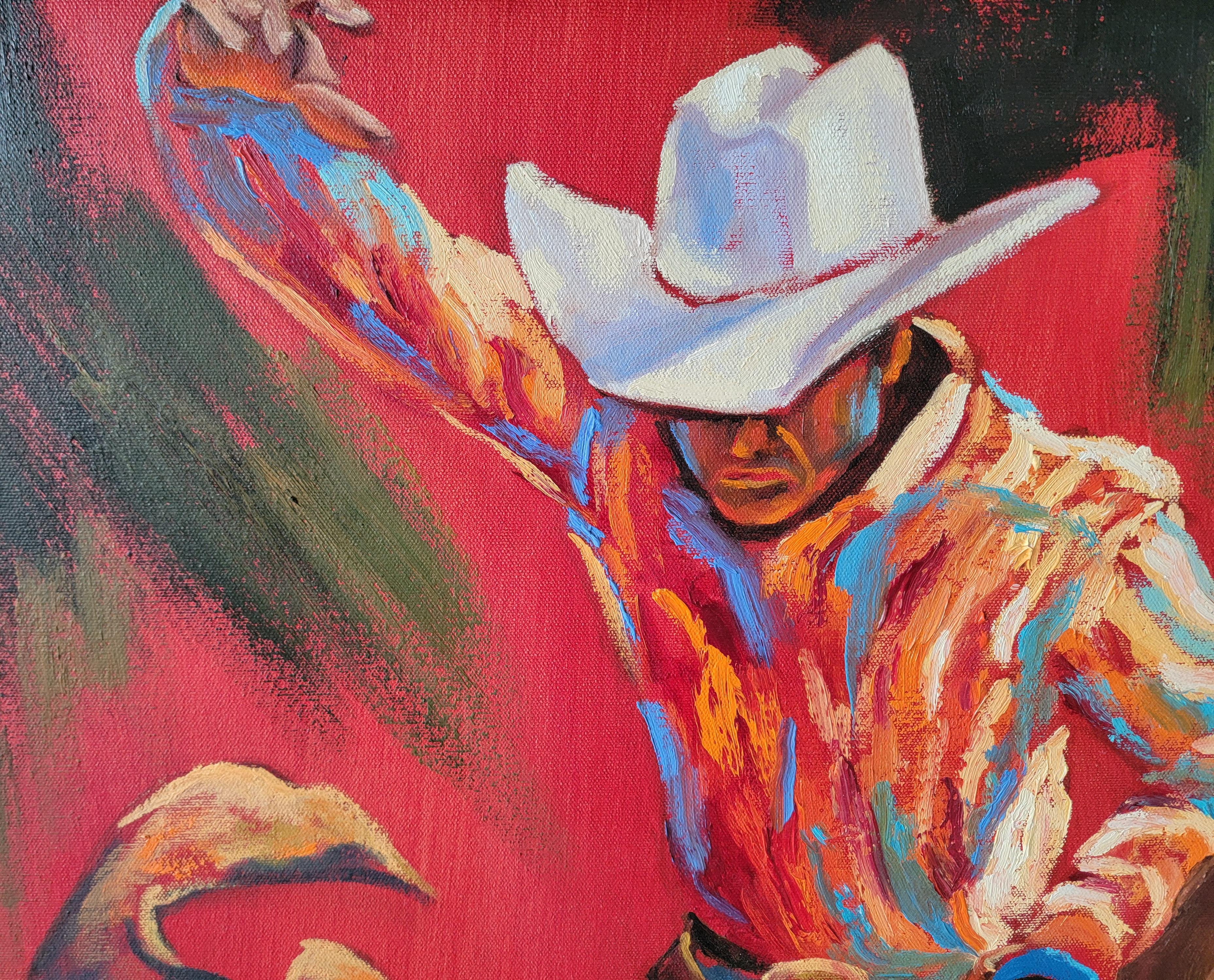 Cowboy Bronc Riding Horse Fauvism / Expressionist Style Large Scale Paintings For Sale 1