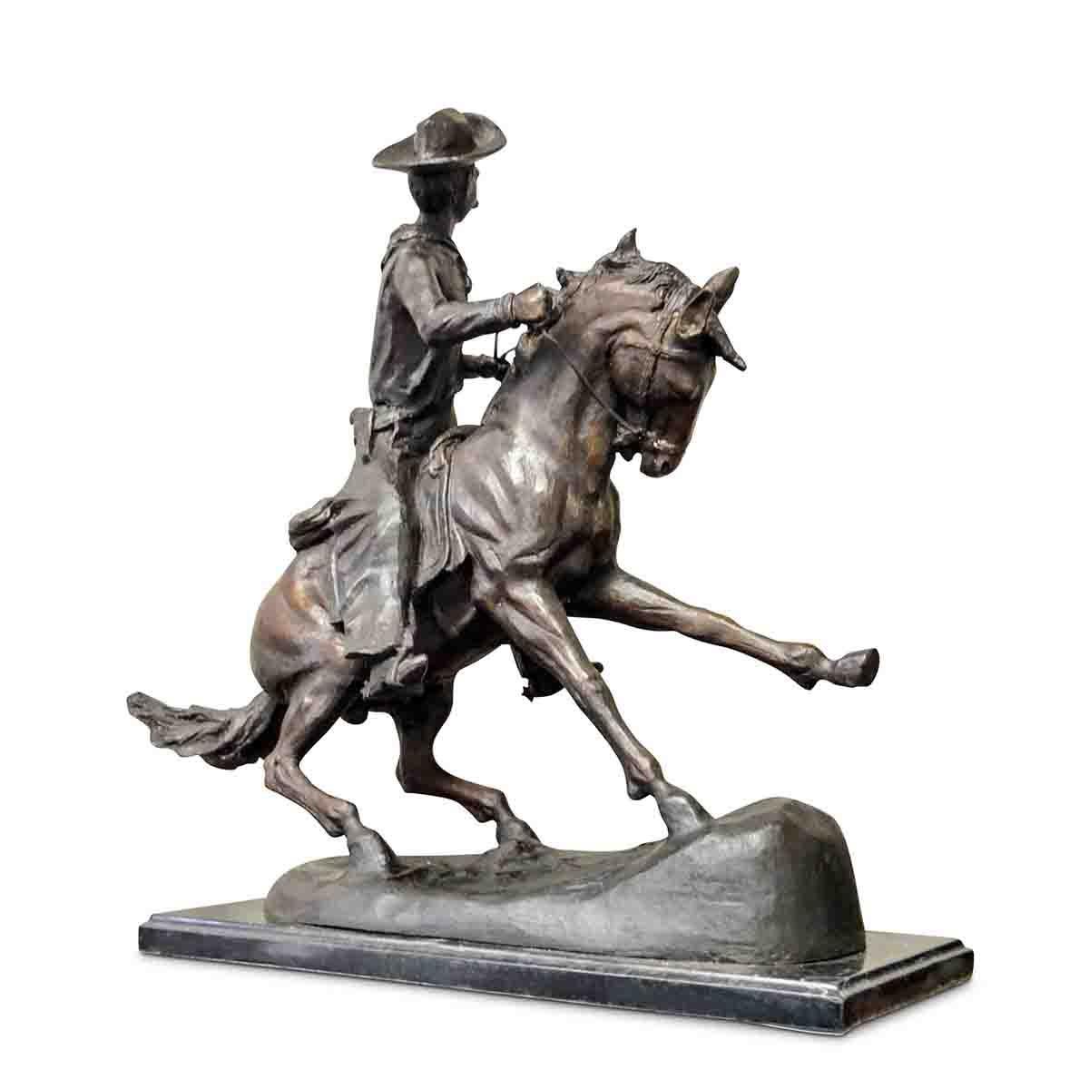 Cowboy, Cast Bronze Sculpture on Marble Base, after Frederic Remington In Good Condition For Sale In Yonkers, NY