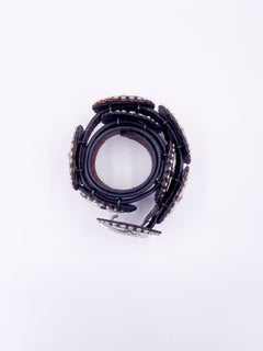 Cowboy Decor Black Leather Studded Belt with Silver Rhinestone Stars