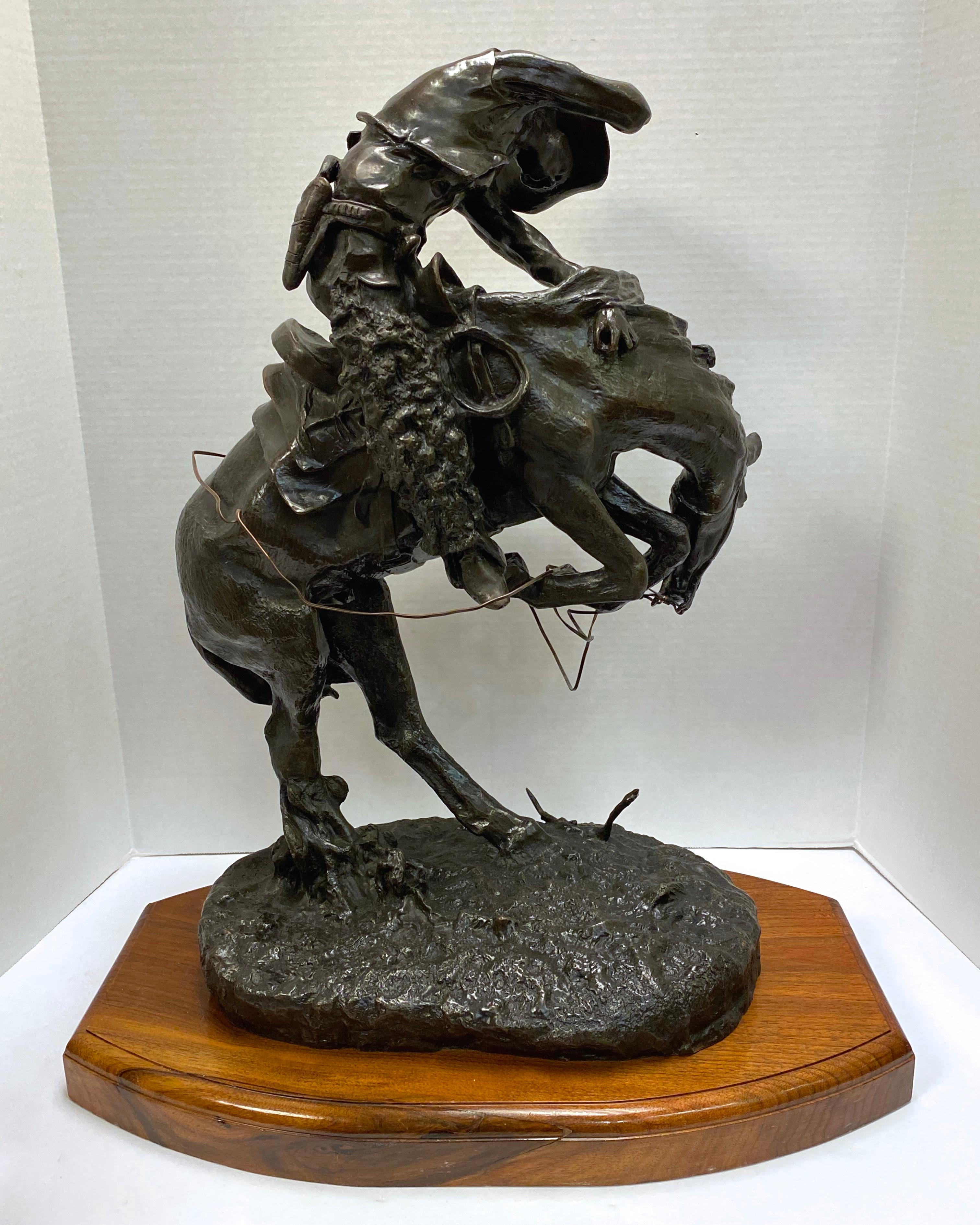 Cowboy on Bronco Bronze After Remington In Good Condition For Sale In New York, NY