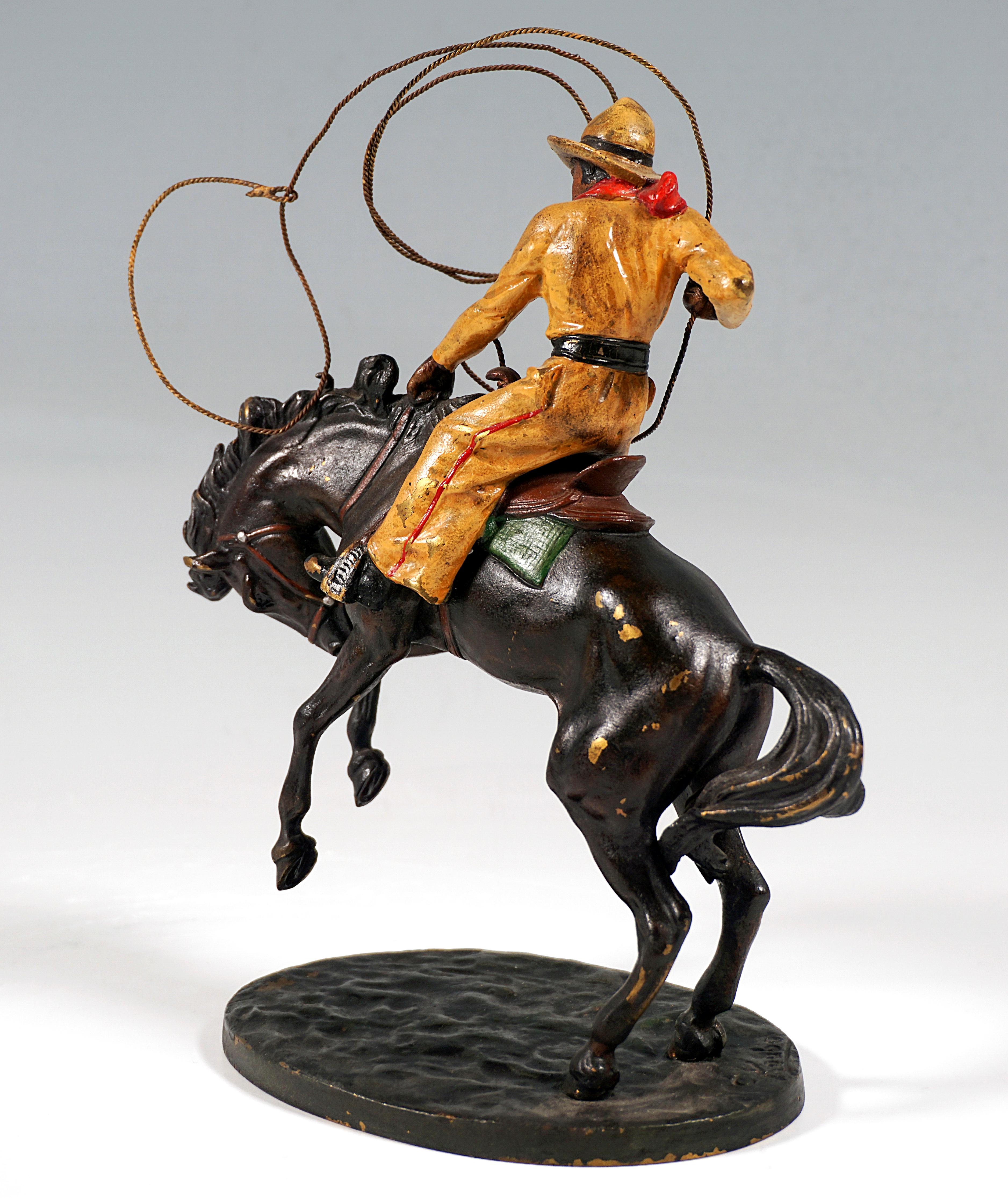 Other Cowboy with Lasso on Horse, Viennese Bronze Figure by Carl Kauba, Around 1920 For Sale