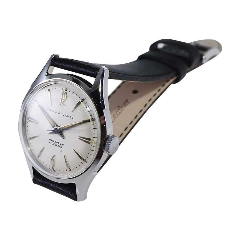 Cowell & Hubbard Stainless Steel Mid Century Dress Watch All Original For Sale 2
