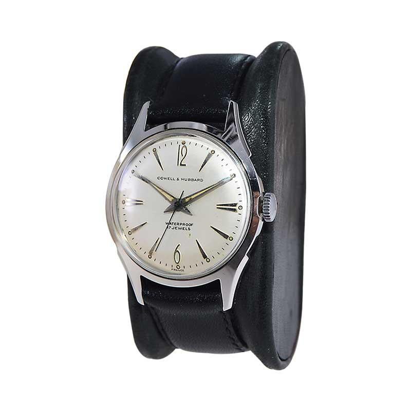 Modernist Cowell & Hubbard Stainless Steel Mid Century Dress Watch All Original For Sale