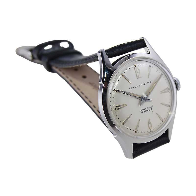 Women's or Men's Cowell & Hubbard Stainless Steel Mid Century Dress Watch All Original For Sale