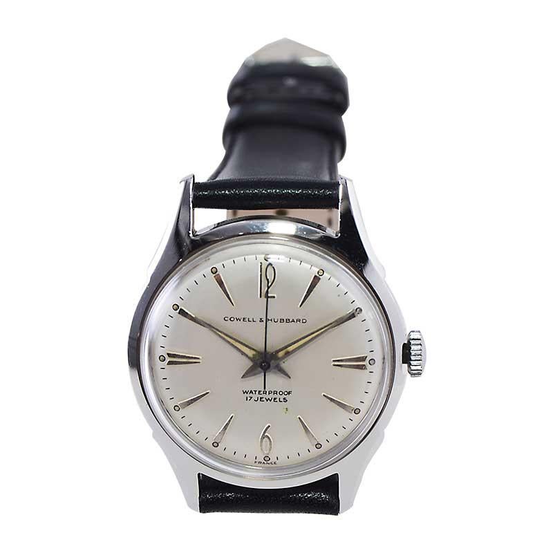 Cowell & Hubbard Stainless Steel Mid Century Dress Watch All Original For Sale 1