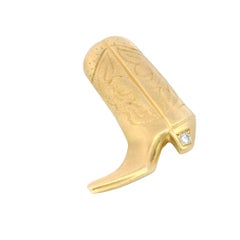 Cowgirl Boot Charm Pendant 14K Yellow Gold Diamond Heel
