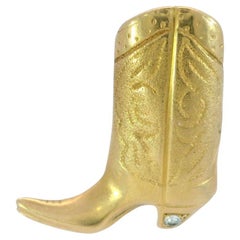 Vintage Cowgirl Boot Charm Pendant 14K Yellow Gold Diamond Heel