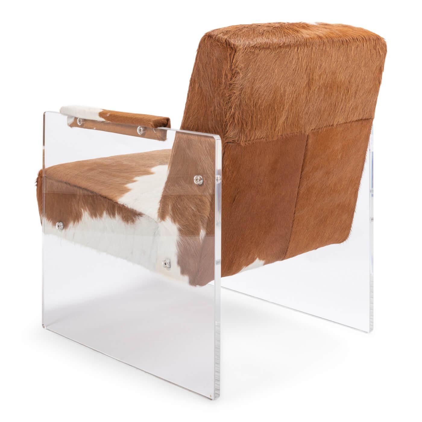 Cowhide and Lucite Armchair In New Condition For Sale In Westwood, NJ