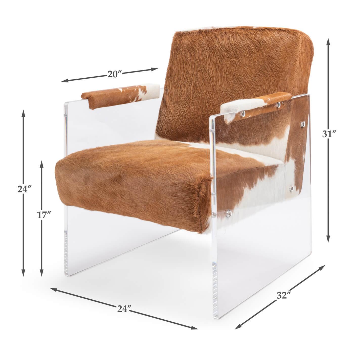 Cowhide and Lucite Armchair For Sale 2